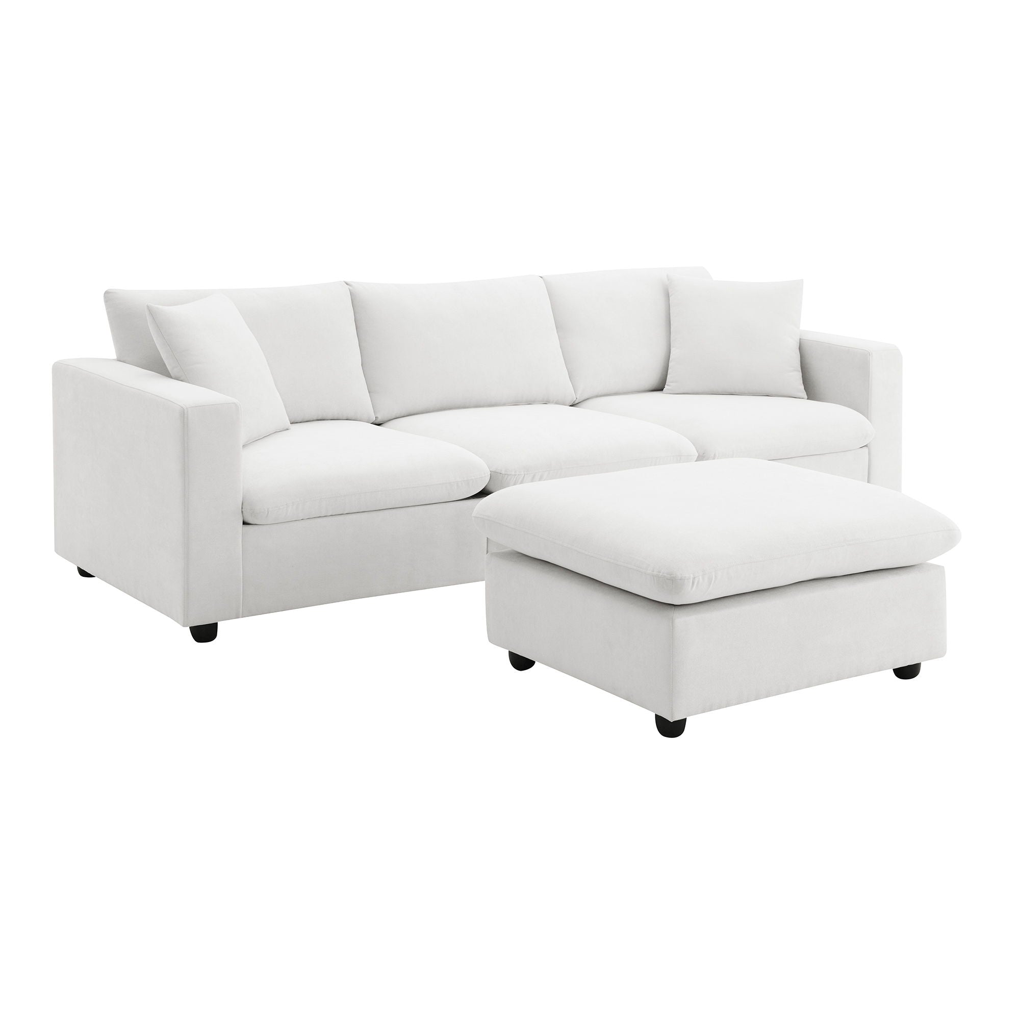 Modern Sectional Sofa With Throw Pillows, Cloud L Shaped Couch Set With Wide 4 Seat Comfy Couch Set With Movable Ottoman