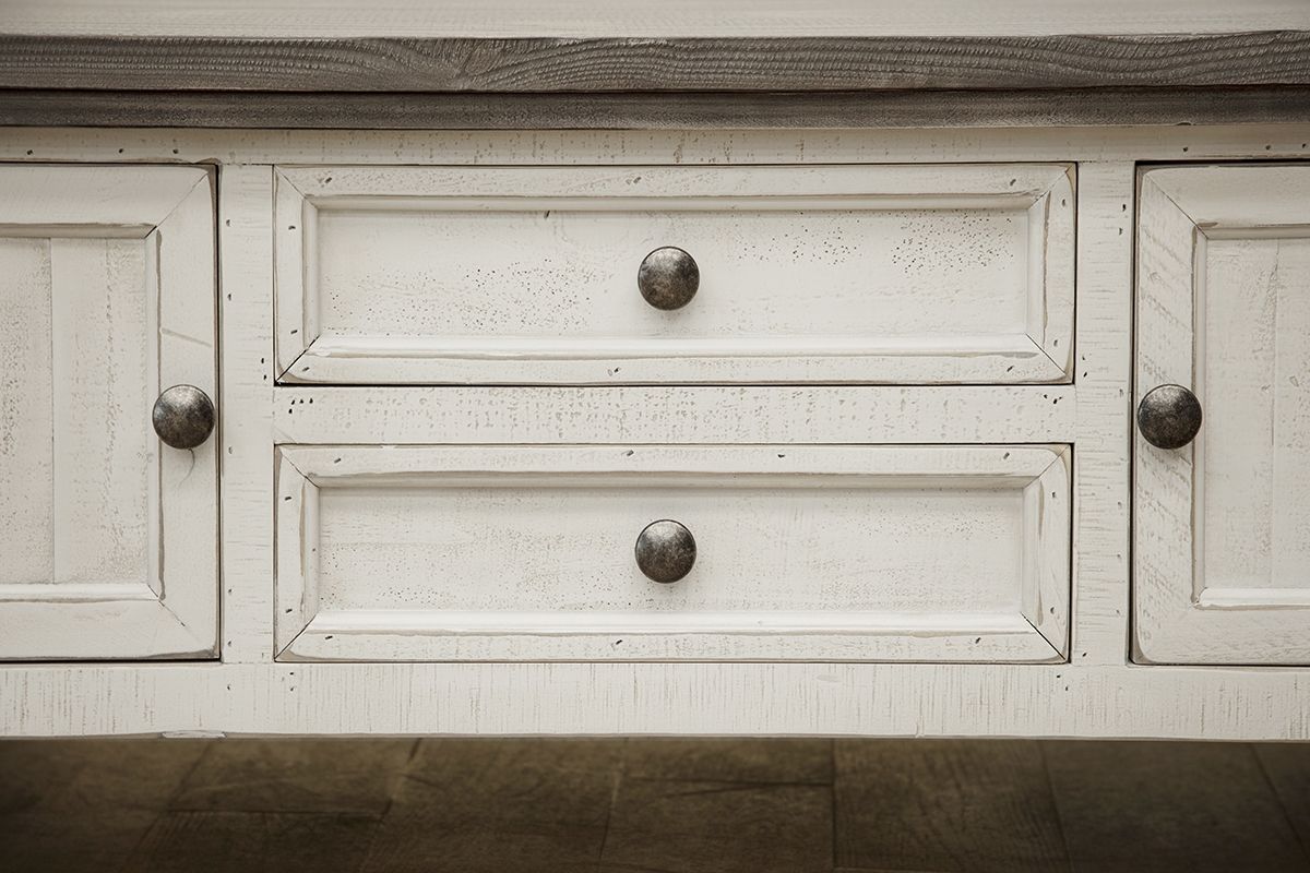 Stone - Cocktail Table With 4 Drawers - Antiqued Ivory / Weathered Gray
