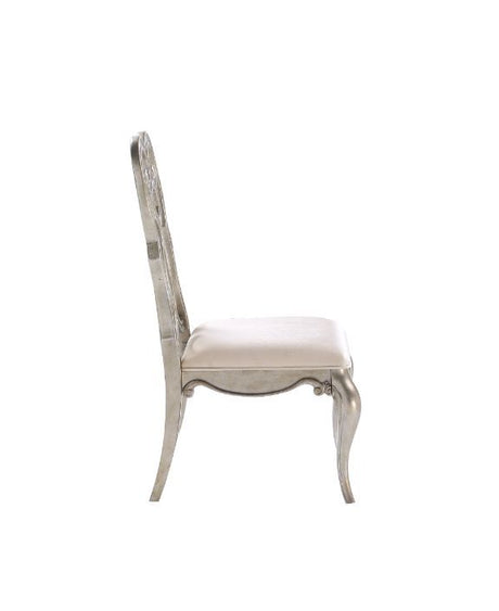 ACME Esteban - Side Chair (Set of 2) - Ivory Velvet & Antique Champagne Finish | Meri Furniture