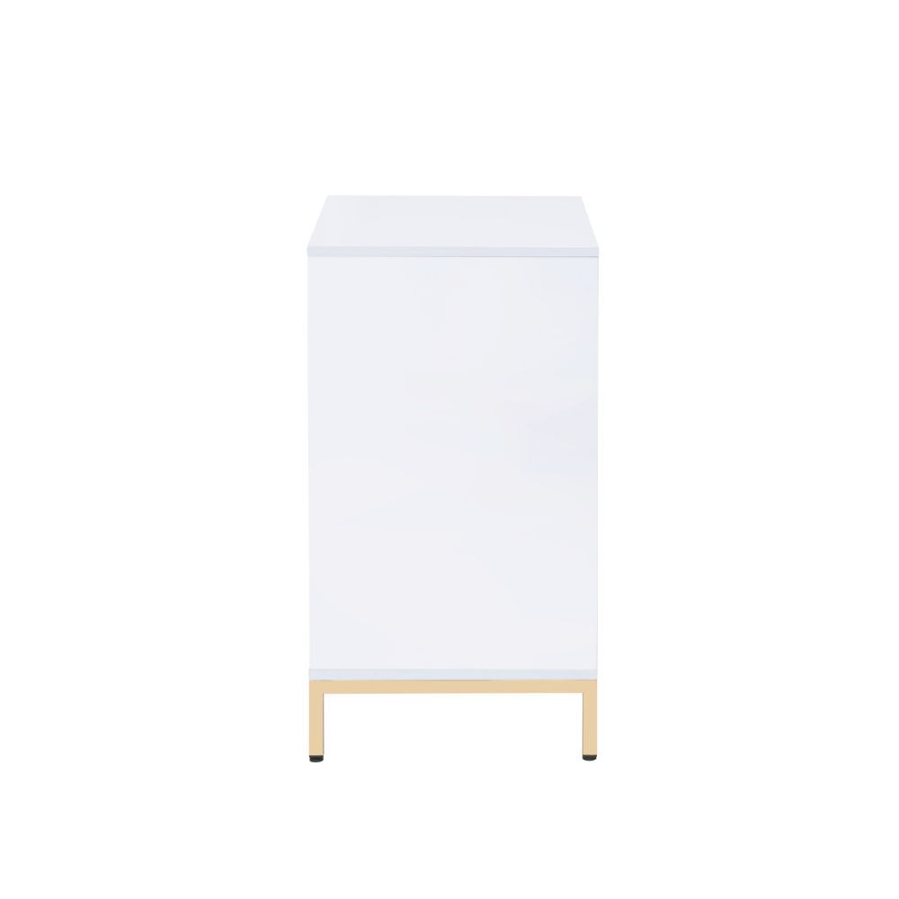 ACME Ottey - Cabinet - White High Gloss & Gold | Meri Furniture