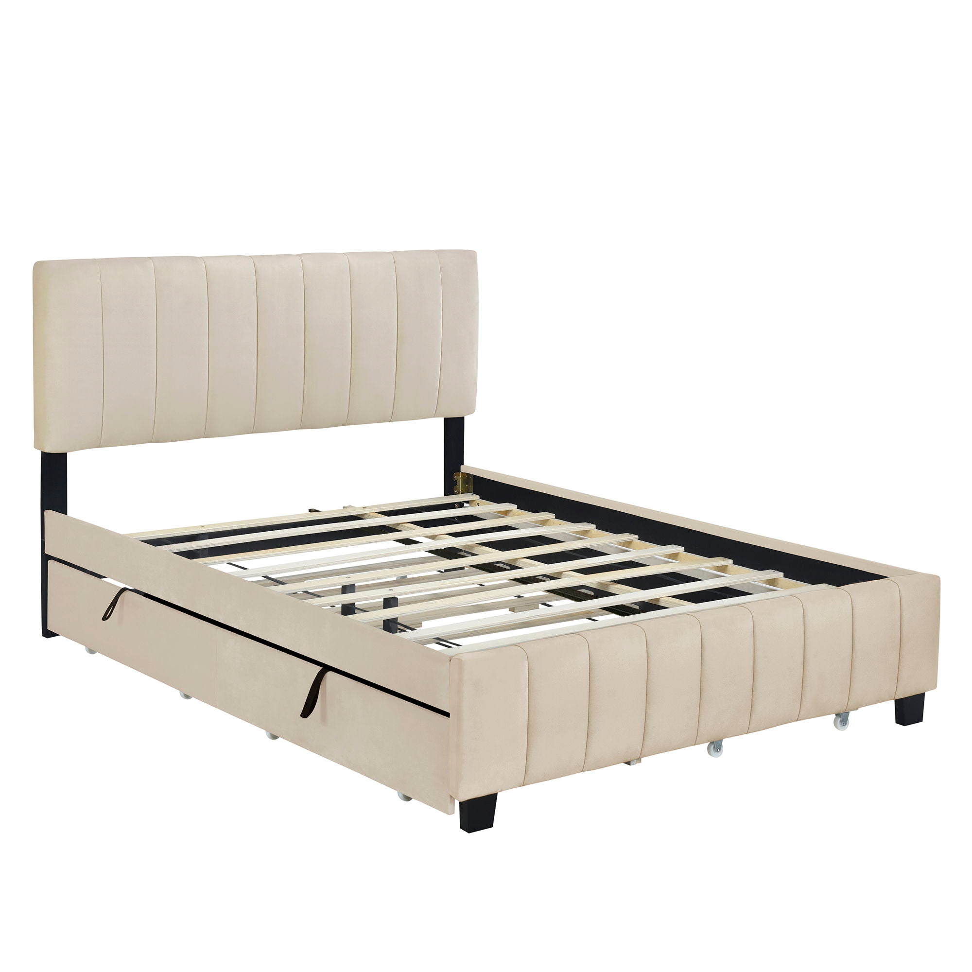 Platform UpholsteredBed With 2 Drawers And Twin Long Trundle