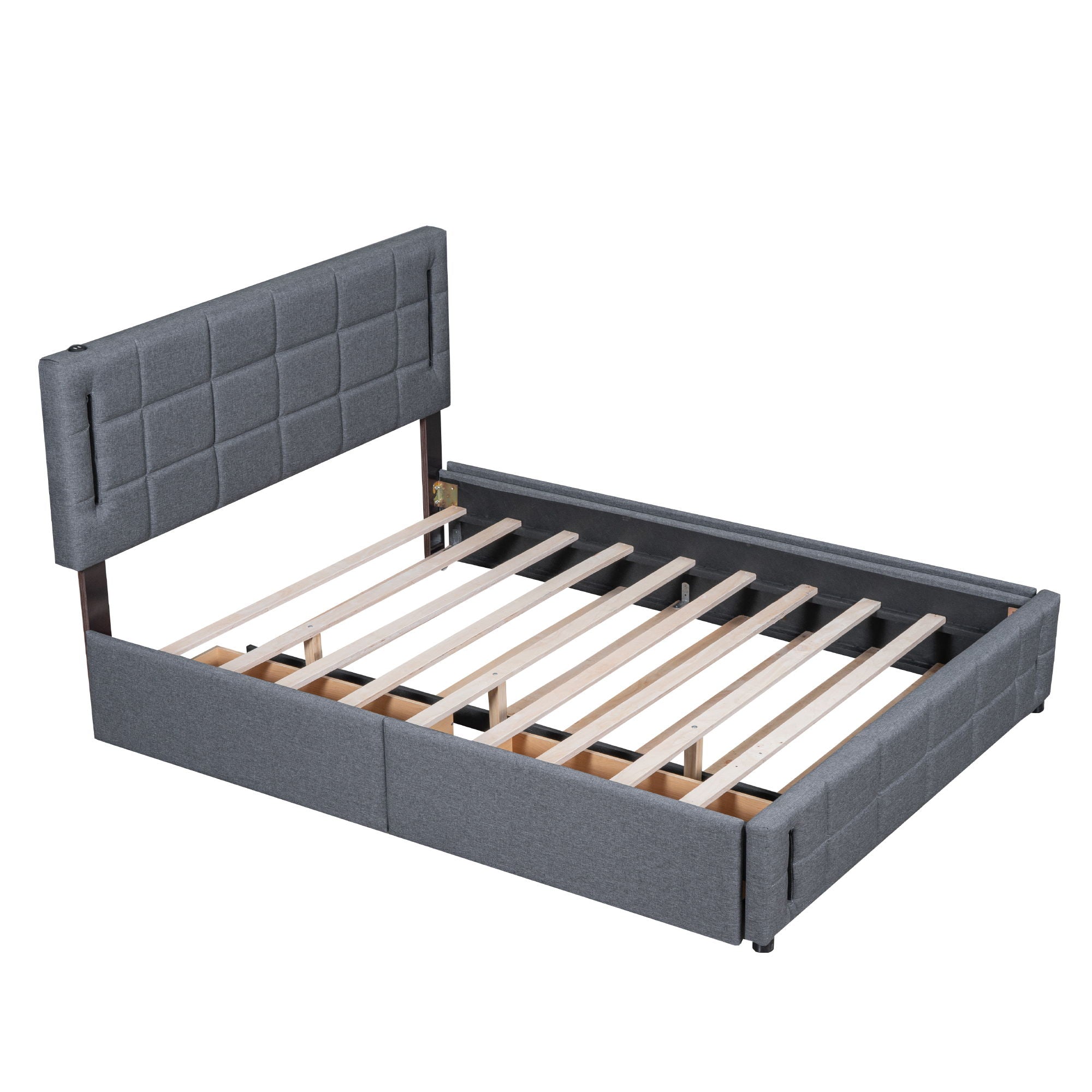 Upholstered Platform Bed With Trundle & Drawers