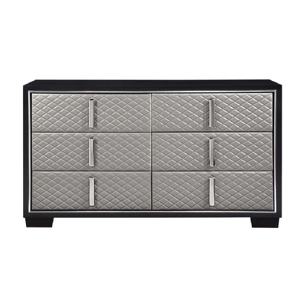 ACME Nicola - Dresser - Silver PU & Black Finish | Meri Furniture