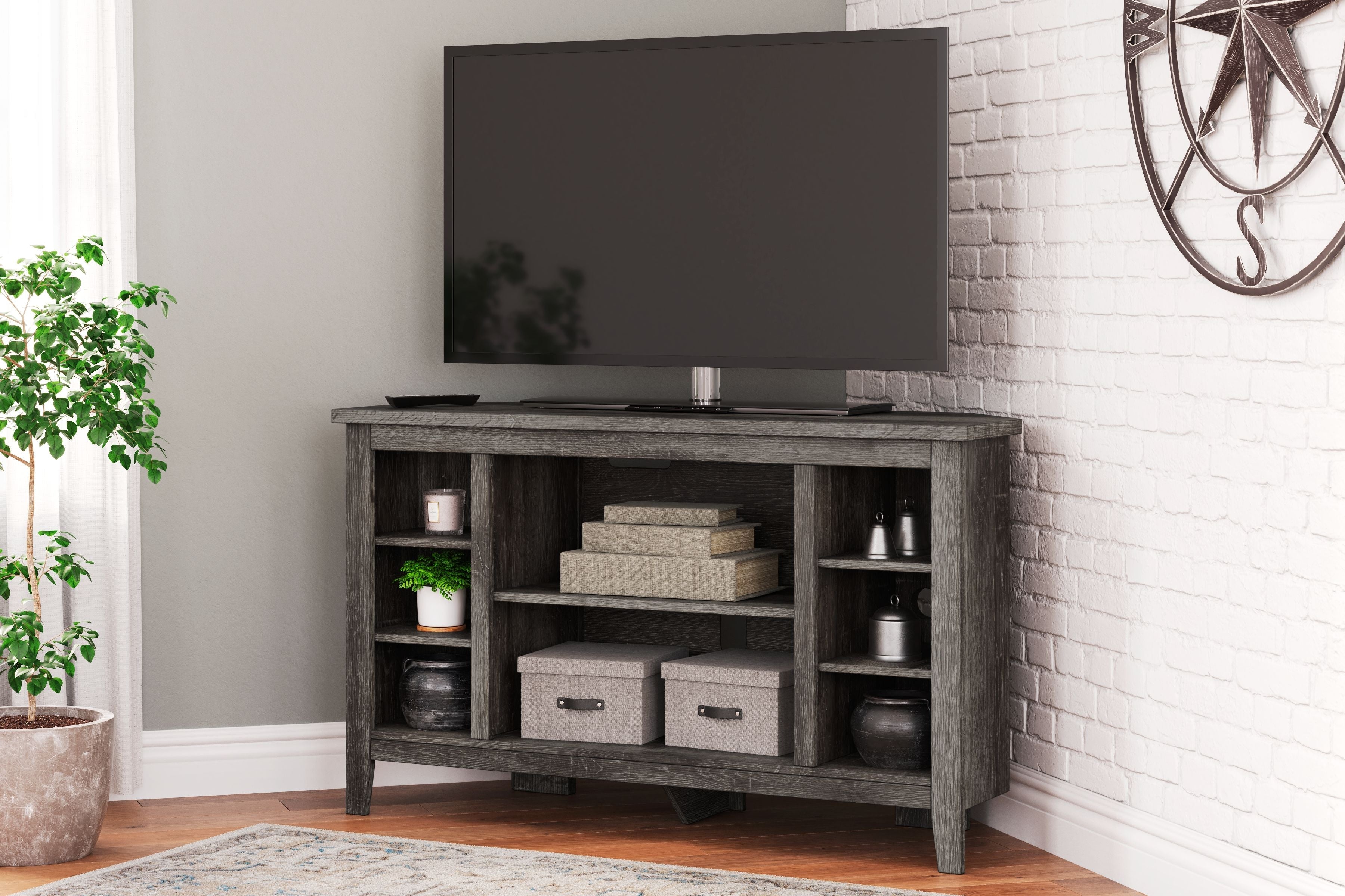 Signature Design by Ashley® Arlenbry - Gray - Corner TV Stand/Fireplace Opt | Meri Furniture
