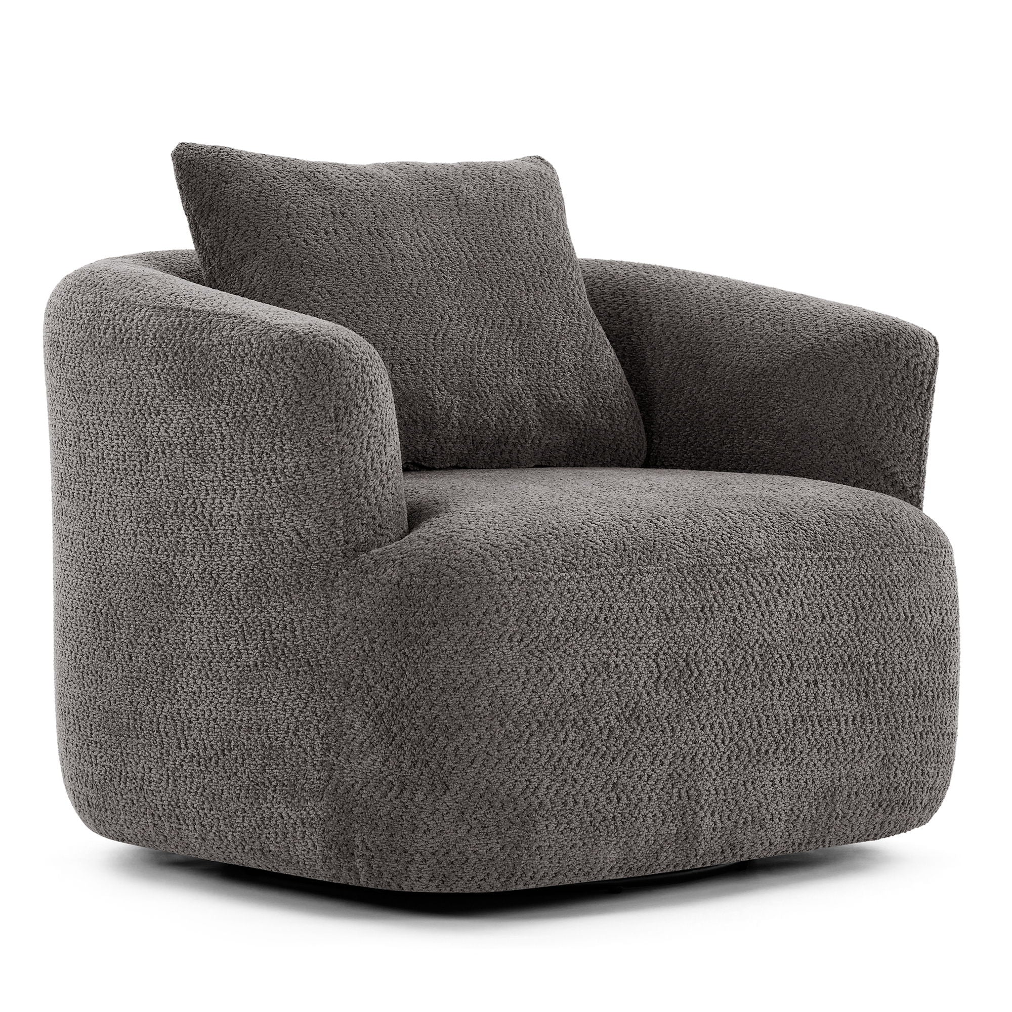360° Swivel Barrel Sofa Chair With Throw Pillow, Chenille Upholstered Accent Chair