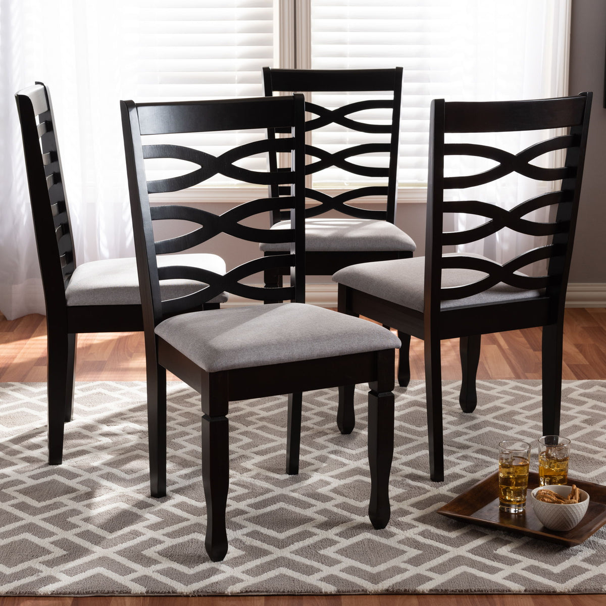 Lanier Modern and Contemporary Gray Fabric Upholstered Espresso Brown Finished Wood Dining Chair Set of 4