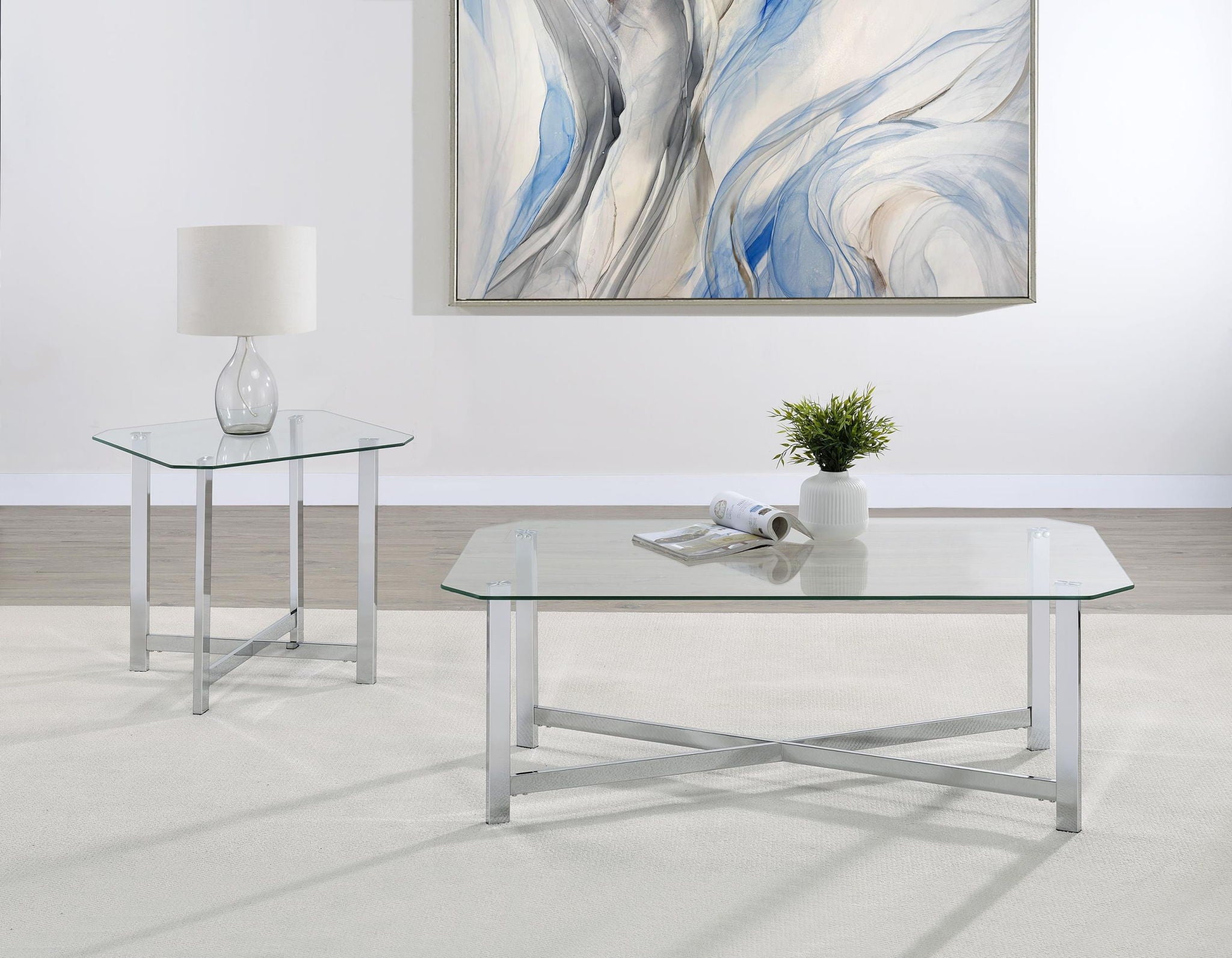 Cronin Rectangular Tempered Glass Top Cocktail Coffee Table Chrome