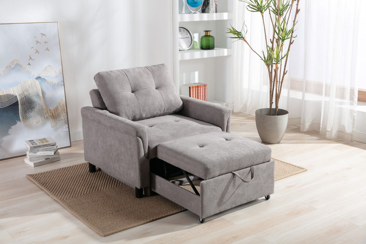 Hannah 35"W Gray Woven Convertible Armchair
