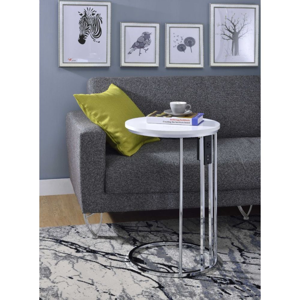 ACME Litten - Accent Table - Cream & Chrome | Meri Furniture