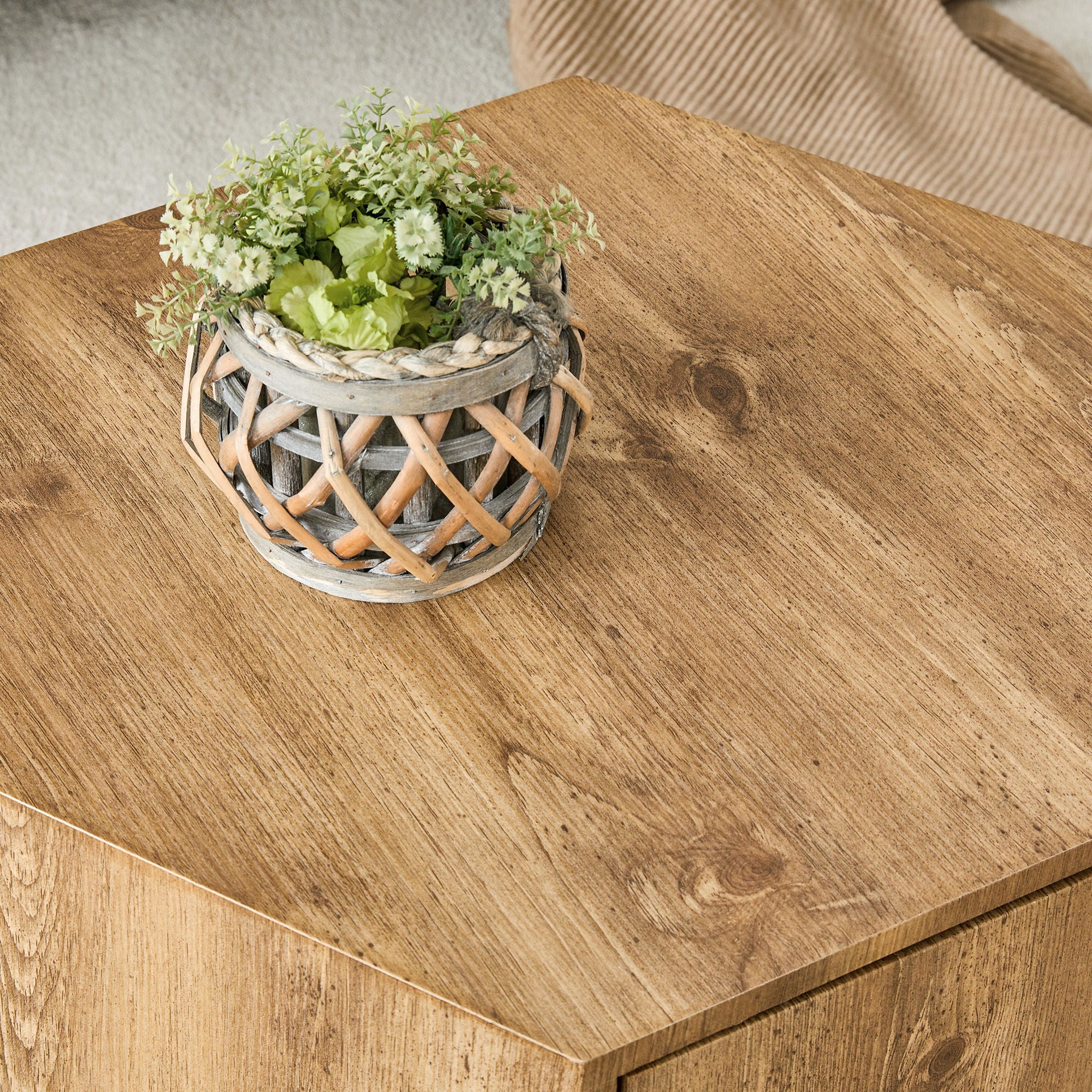 Hexagonal Coffee Table With Drawers - Wood