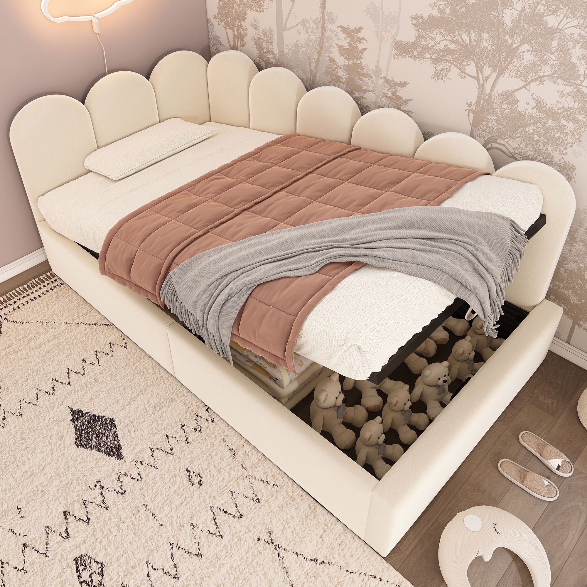 Upholstered Daybed With Metal Slatted Base