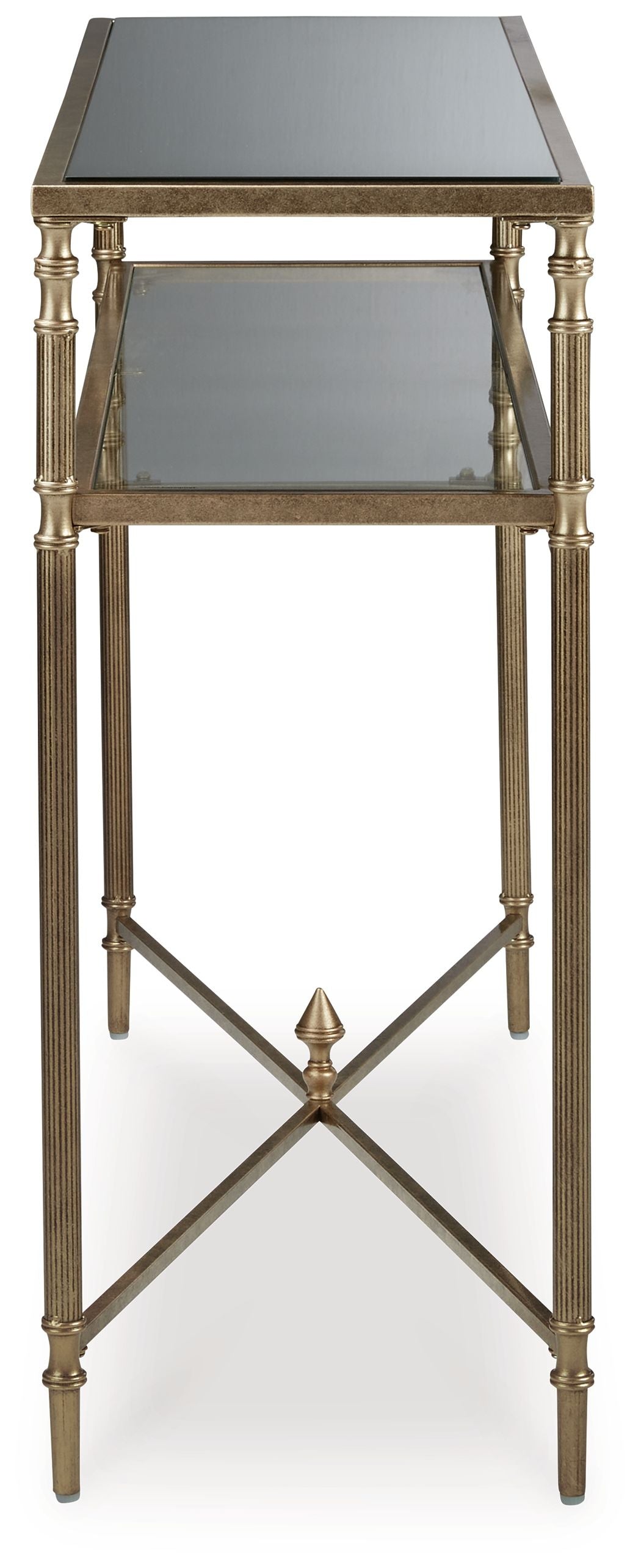 Signature Design by Ashley® Cloverty - Aged Gold Finish - Sofa Table | Meri Furniture
