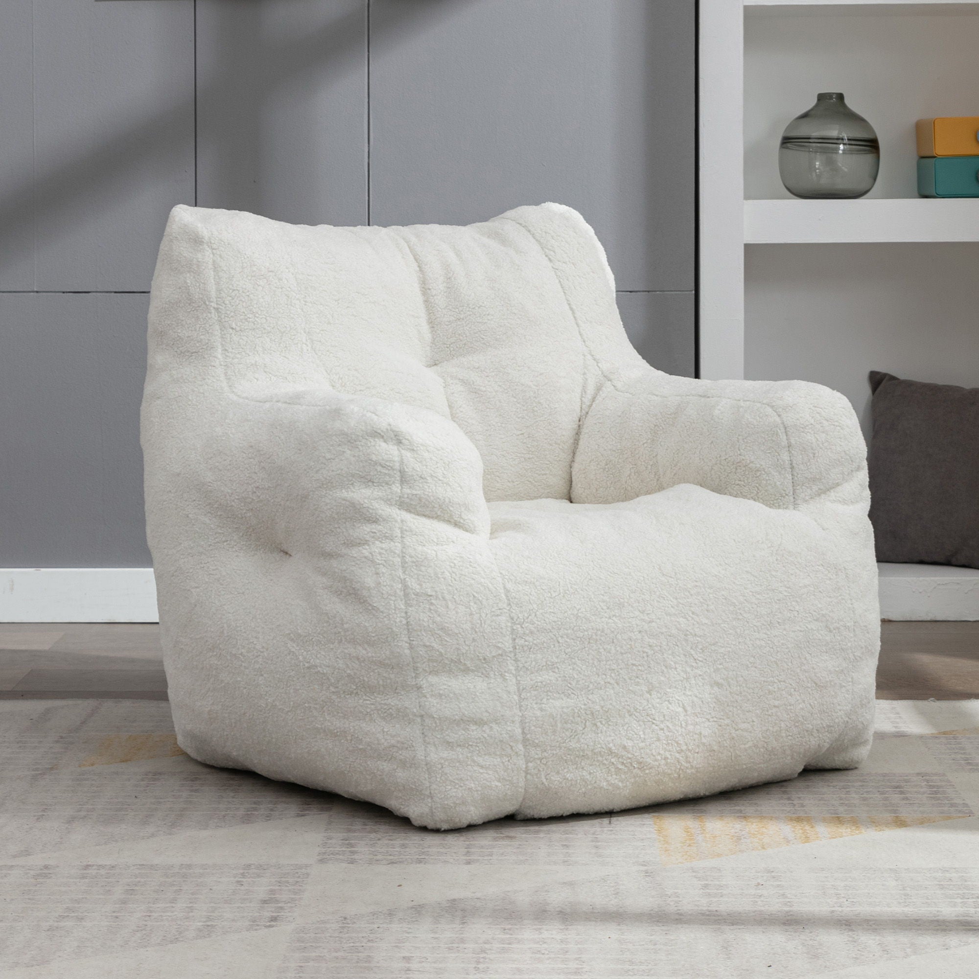 Soft Teddy Fabric Tufted Foam Bean Bag Chair With Teddy Fabric
