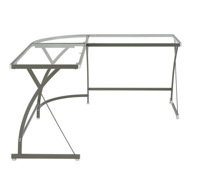 ACME Corner Computer Desk Orientation: "L" Shape Metal Frame BaseRectangular Table Top w/Tempered Glass | Meri Furniture