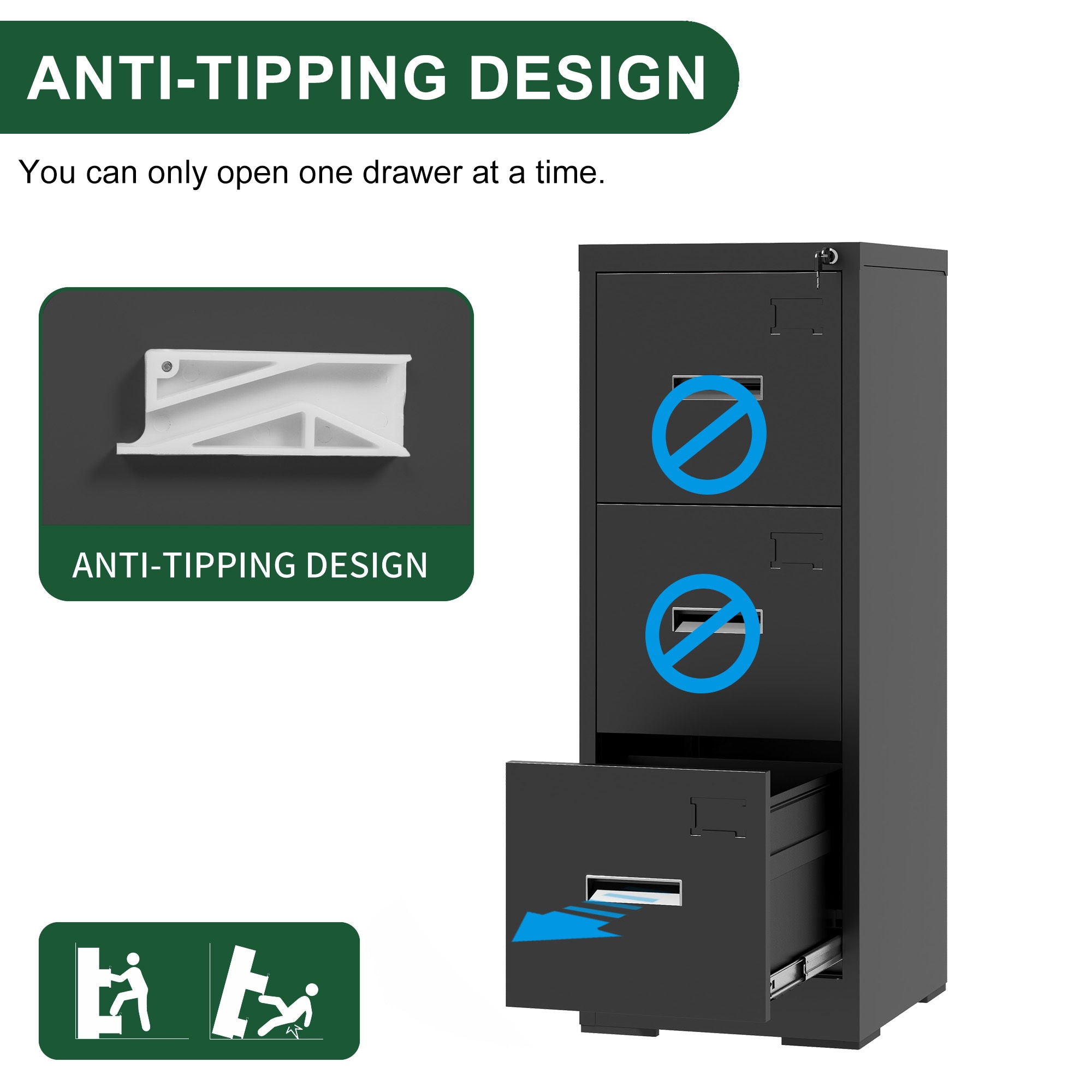 Modern Drawer Metal Vertical File Cabinet With Lock And Card Slot For Office