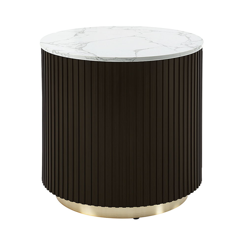 ACME Clayten - End Table - White Natural Marble Top & Espreeso Finish | Meri Furniture
