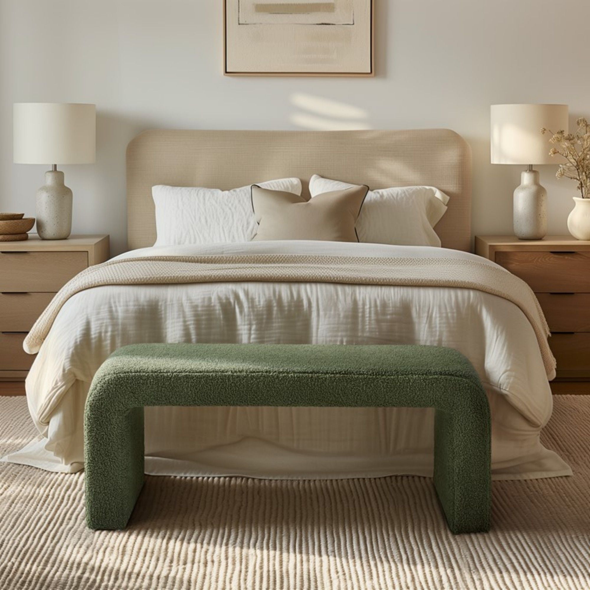 Modern Contemporary Boucle Waterfall Bench