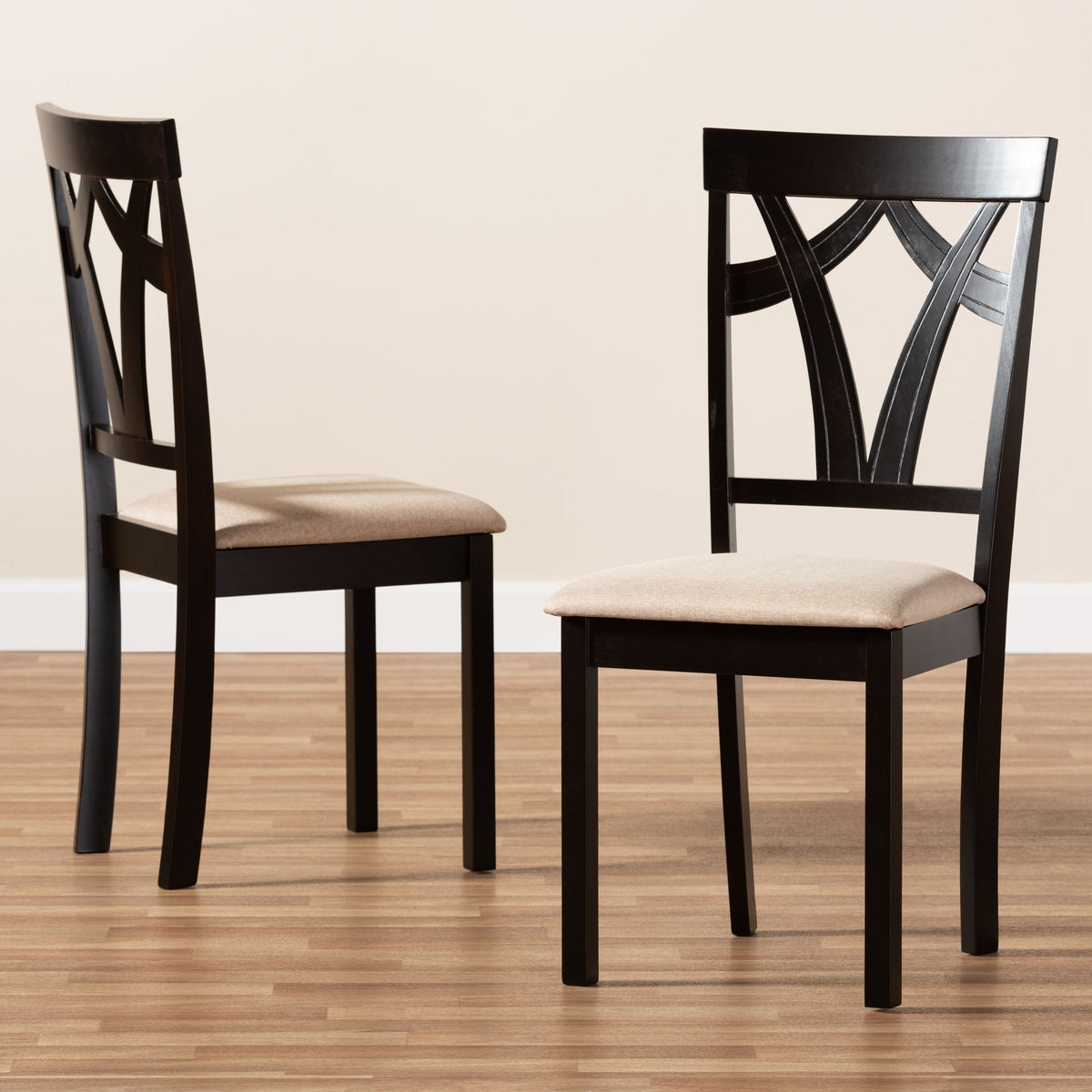 Sylvia Modern and Contemporary Sand Fabric Upholstered and Espresso Brown Finished Dining Chair Set of 2
