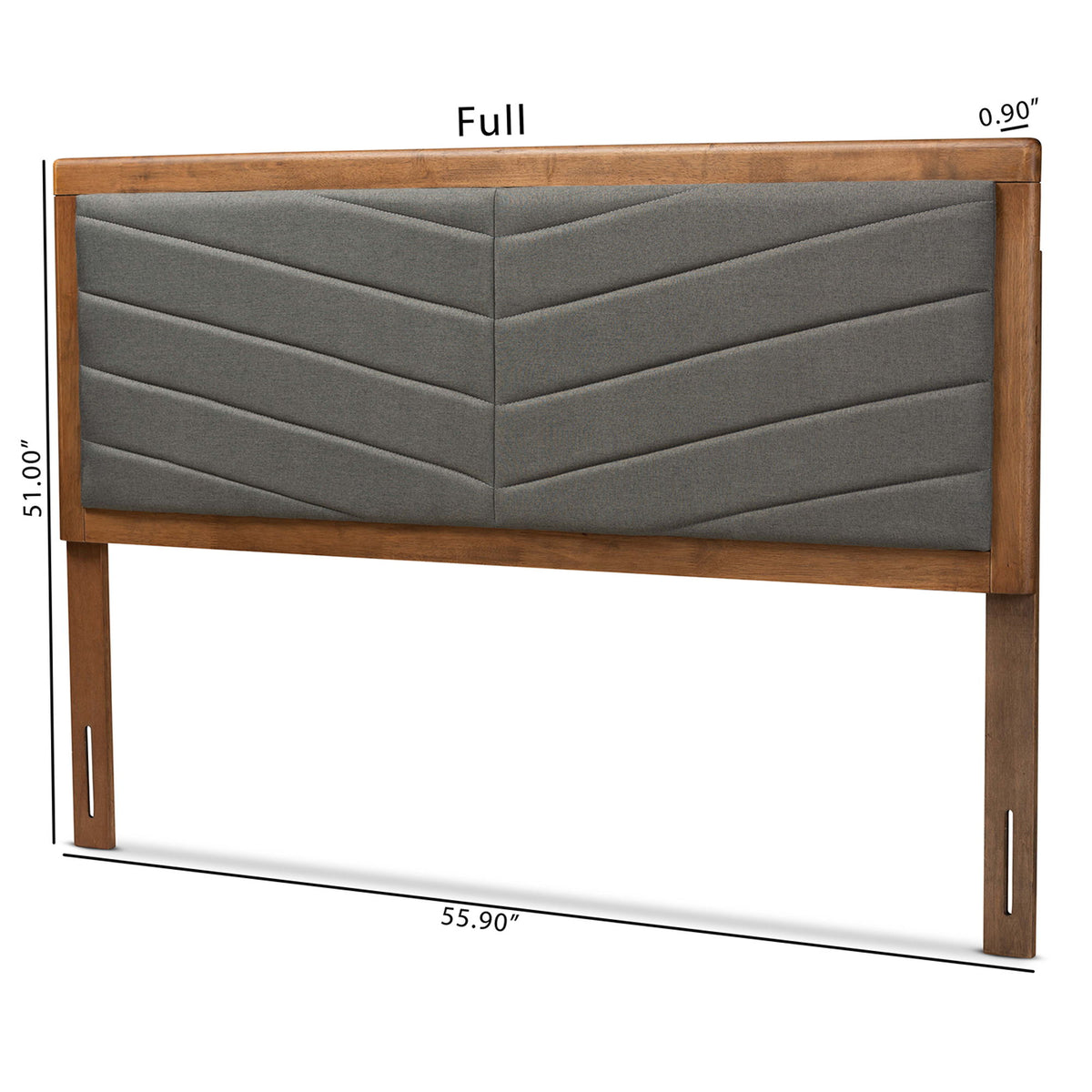 Iden Modern and Contemporary Dark Grey Fabric Upholstered and Walnut Brown Finished Wood Queen Size Headboard