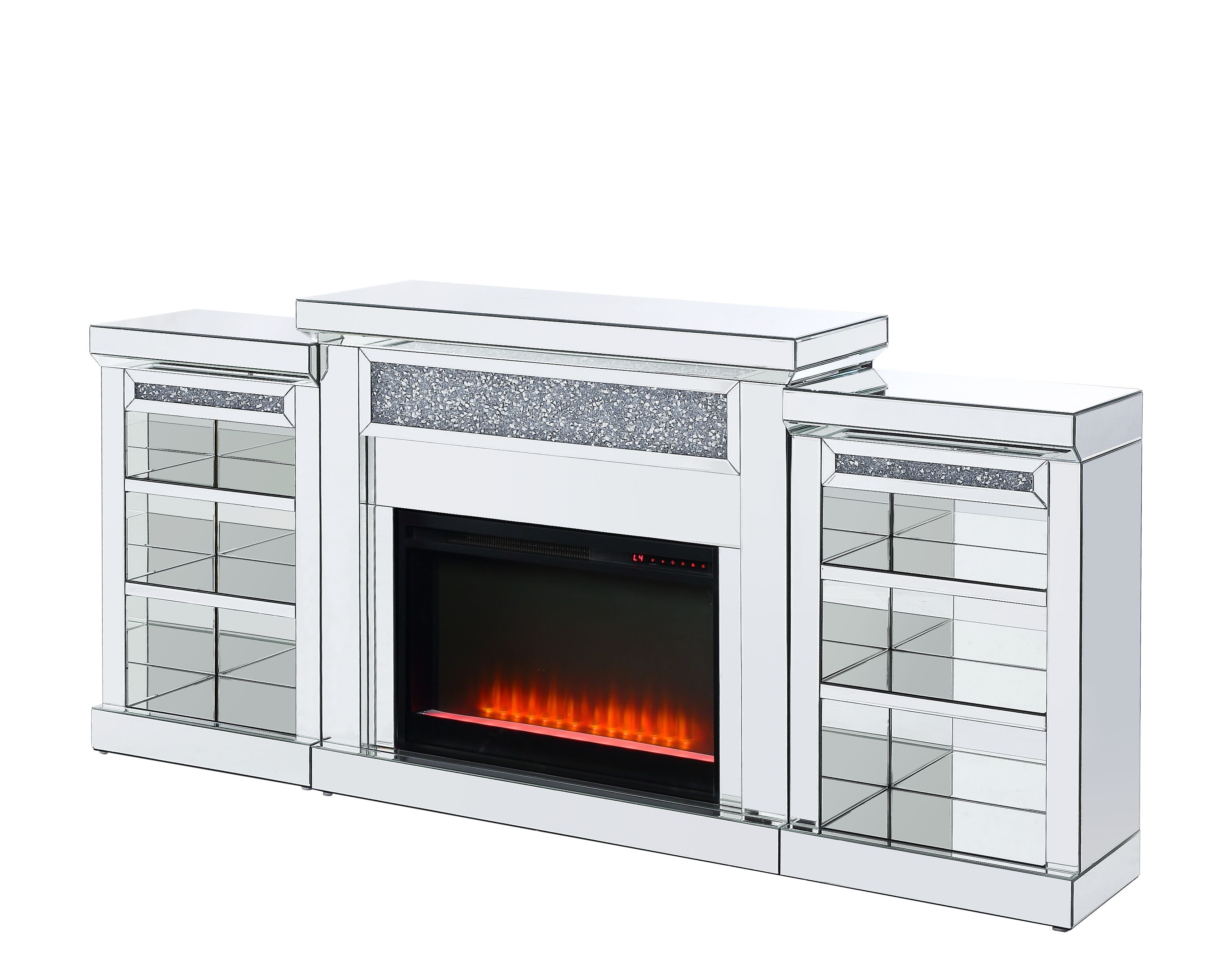 ACME Noralie - Fireplace - Mirrored & Faux Diamonds - 36" | Meri Furniture