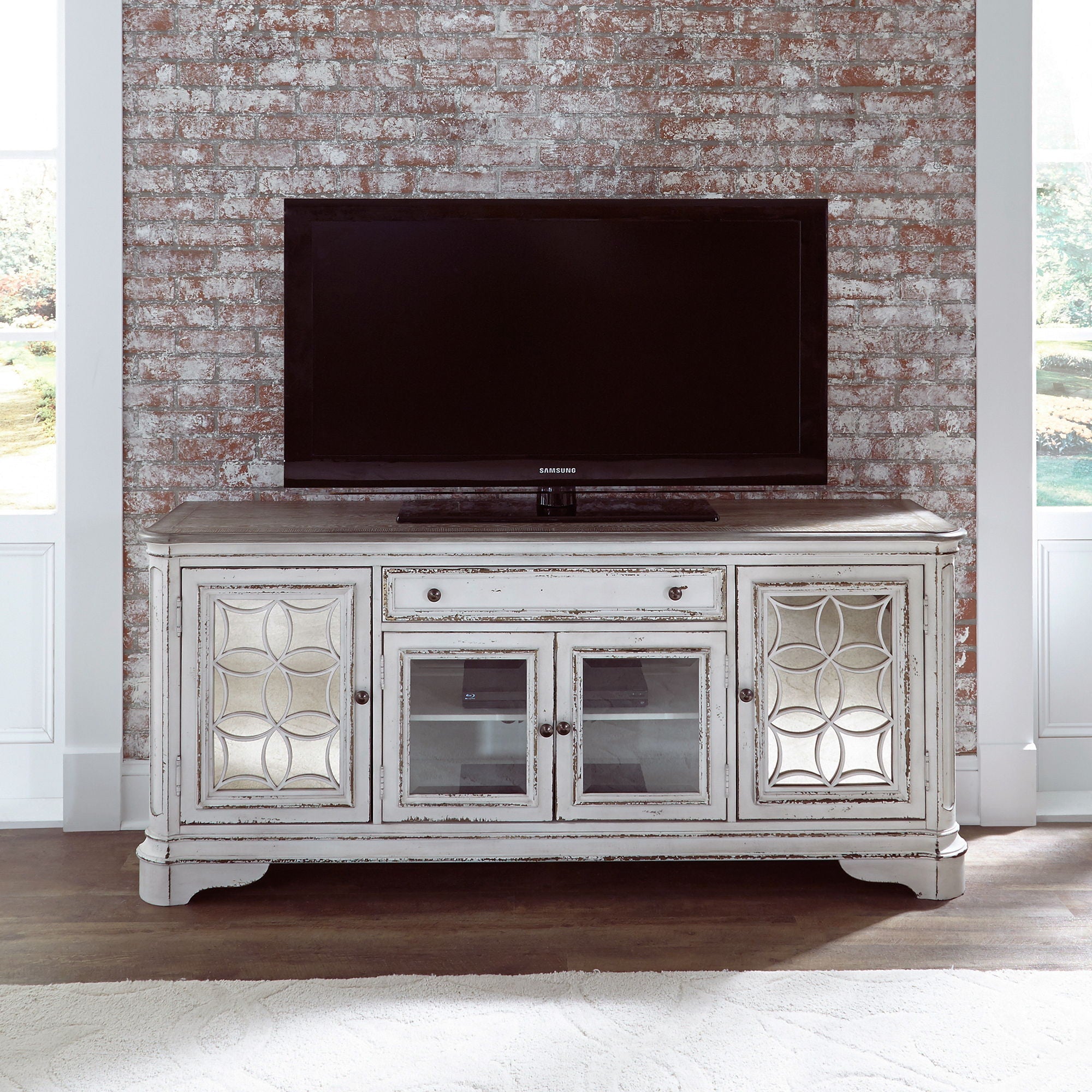 Liberty Furniture Magnolia Manor - Entertainment TV Stand - White - Glass Doors | Meri Furniture