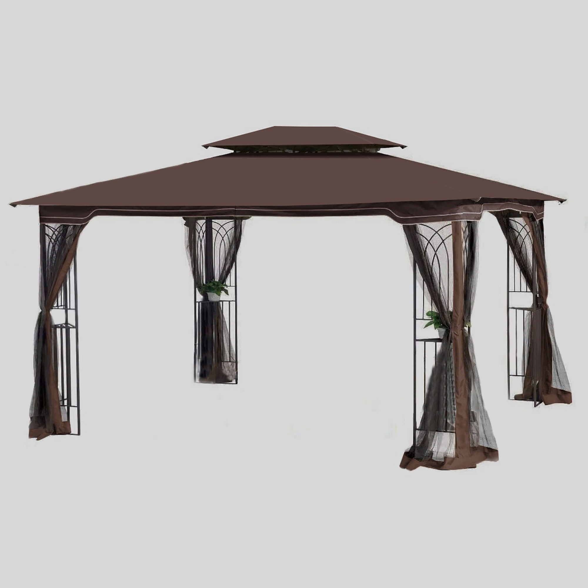 13 0 Outdoor Patio Gazebo Canopy Tent With Ventilated Double Roof And Mosquito Net (Detachable Mesh Screen On All Sides) Suitable For Lawn Garden Backyard And Deck Top - Brown