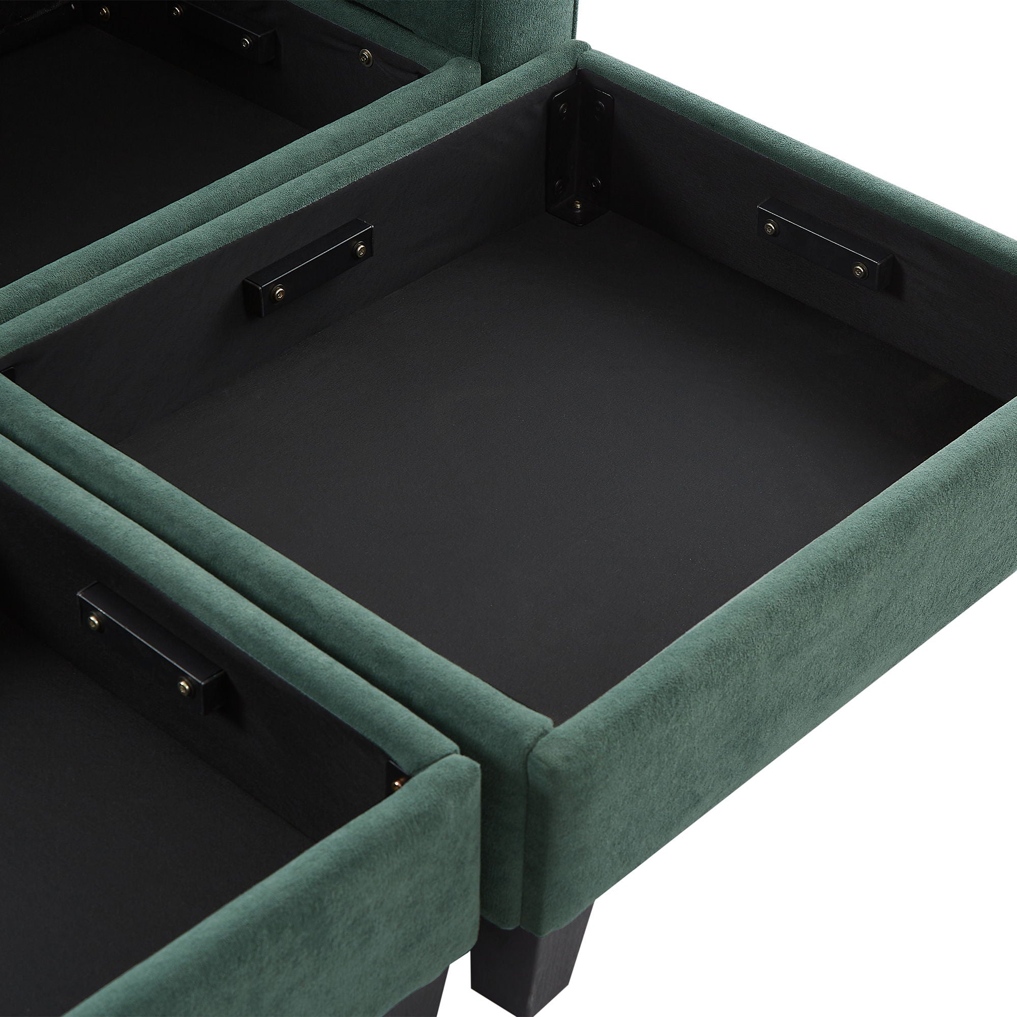 Upholstered L Shaped Sectional Sofa With Storage, Movable Ottoman, And 6 Throw Pillows