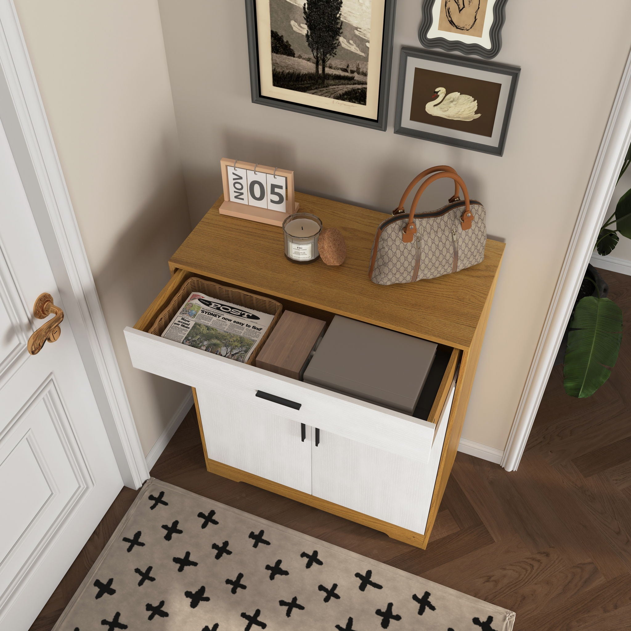 Freestanding Wooden Shoe Cabinet, 4 Tier Organizer With Drawer