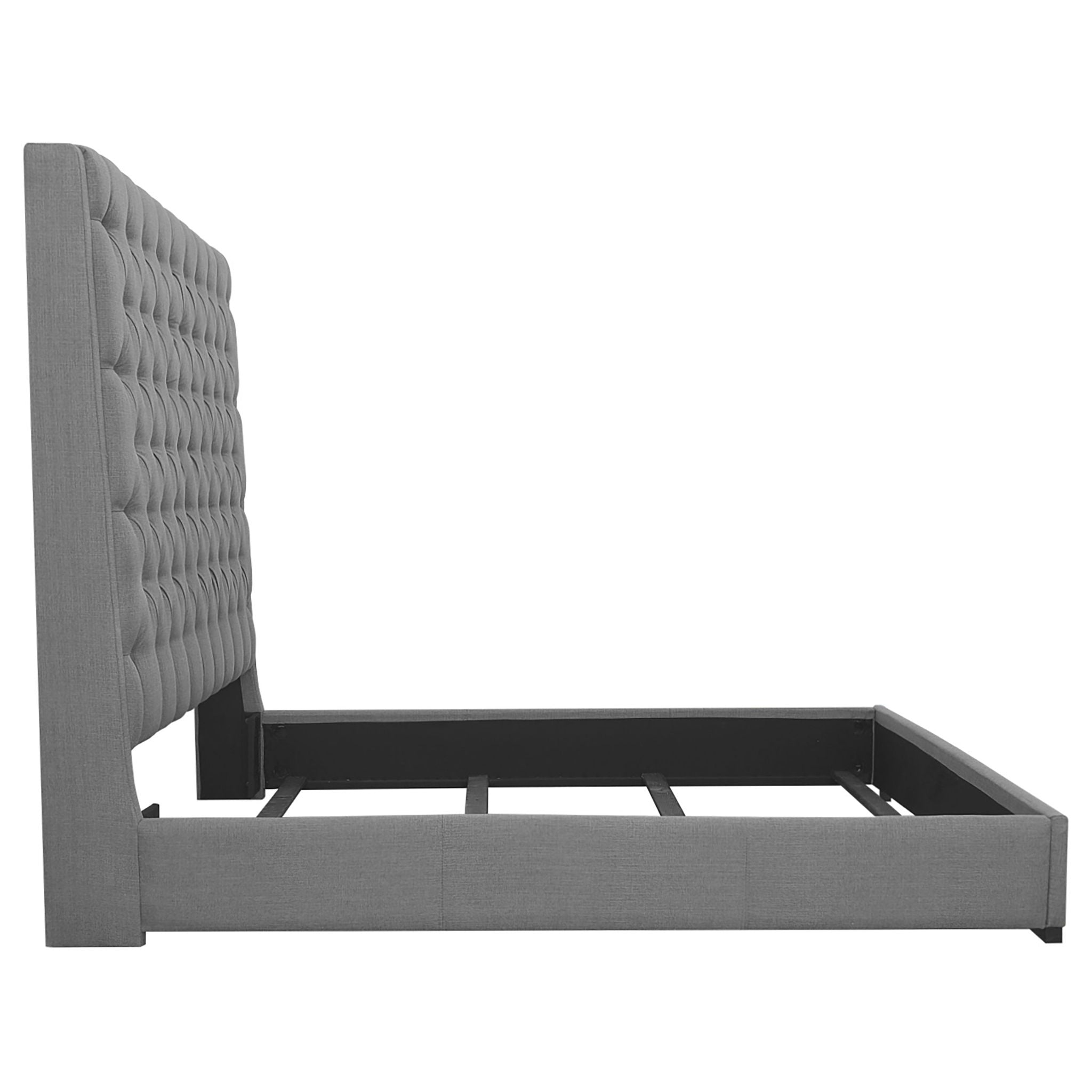 California King Upholstered Panel Bed With Tufted Headboard - Gray