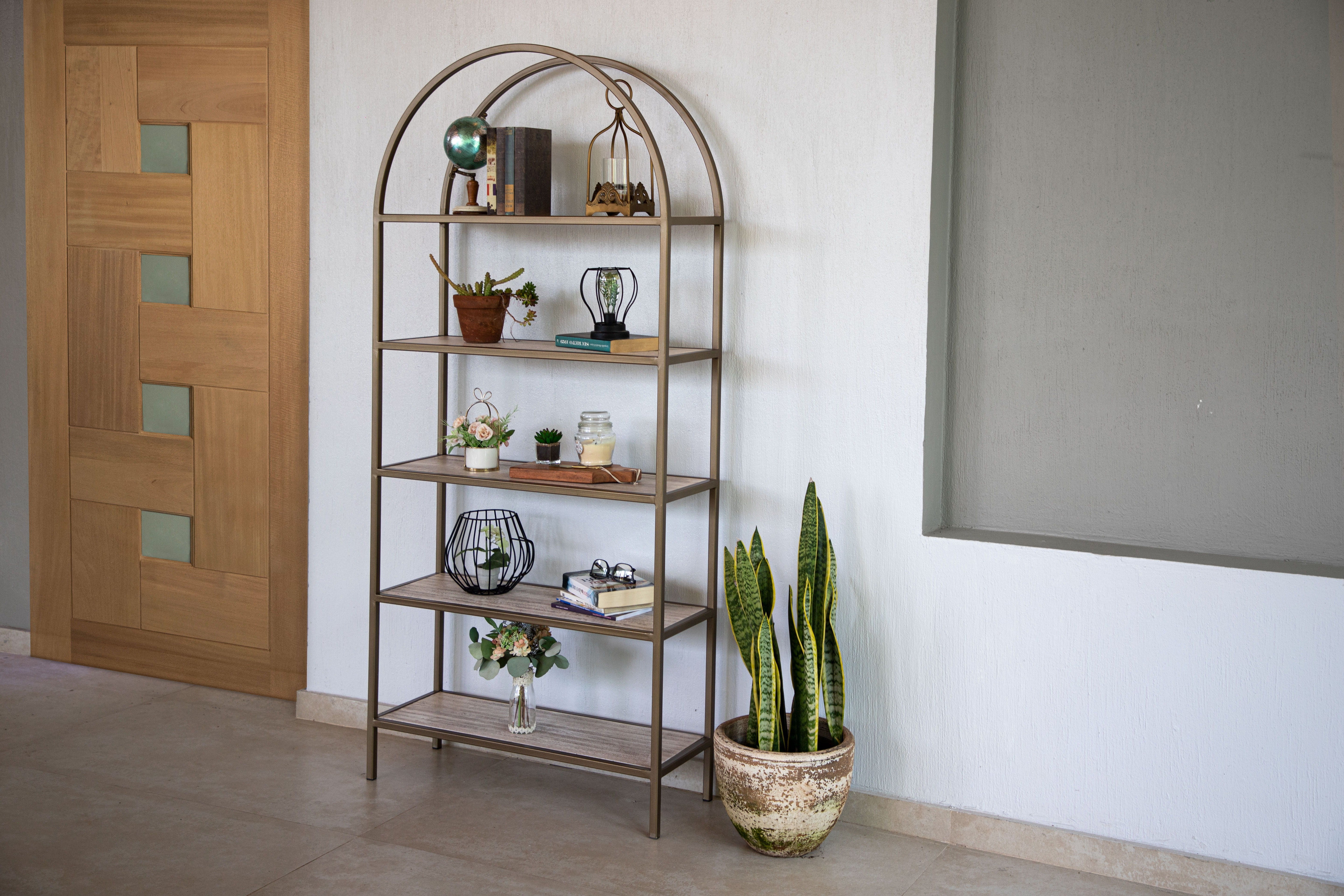 International Furniture Direct Sahara - Bookcase - Light Cream / Golden | Meri Furniture