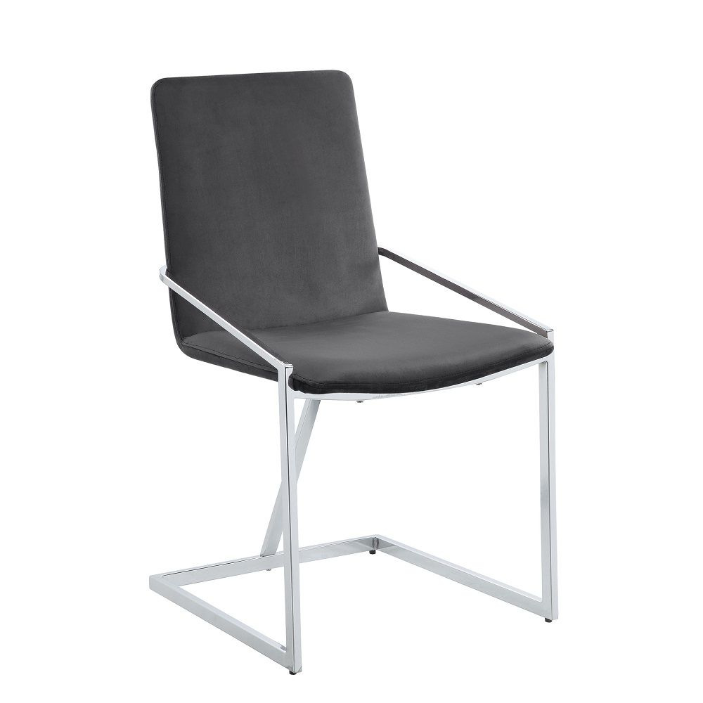 ACME Zlatan - Side Chair (Set of 2) - Gray Velvet & Chrome | Meri Furniture