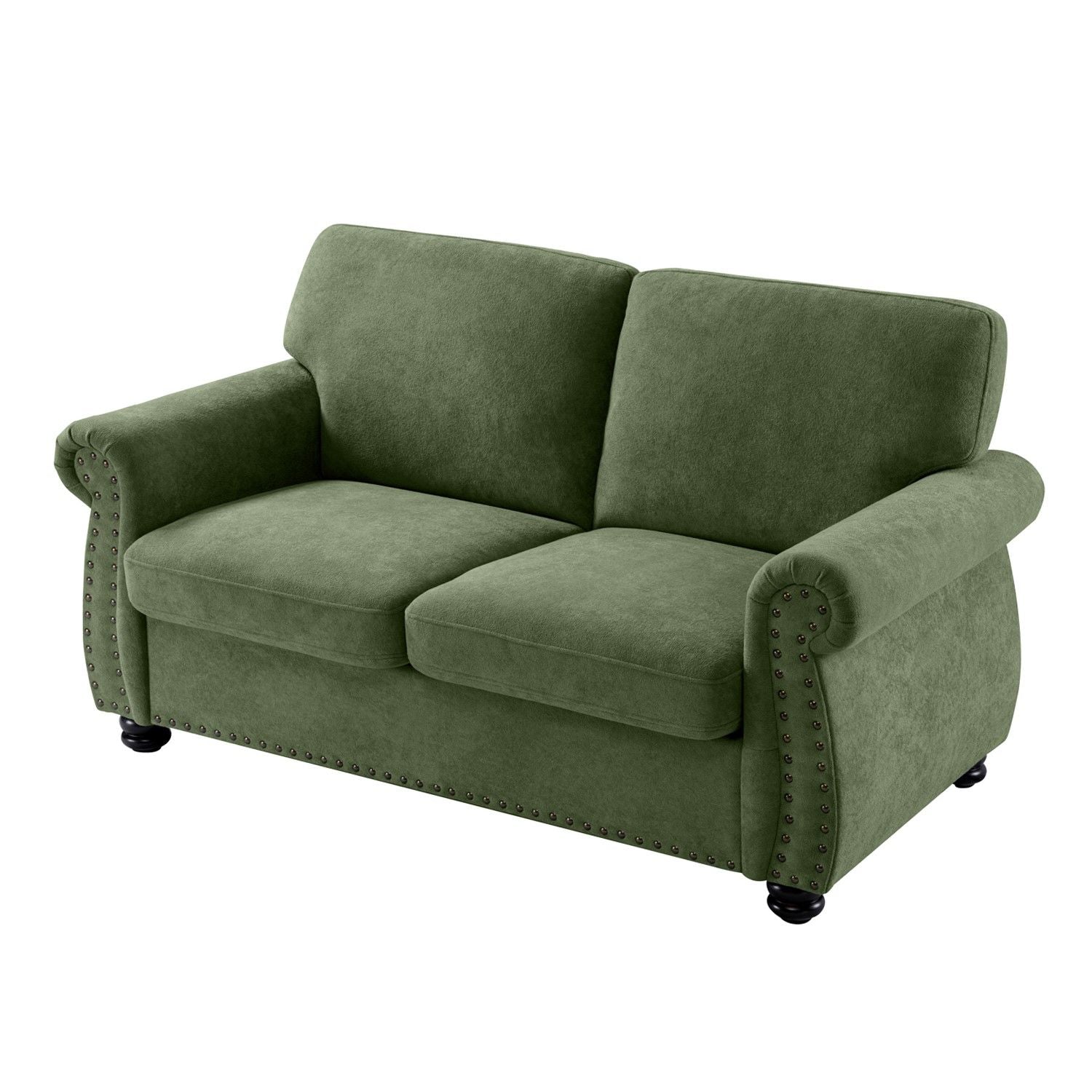 Soft Loveseat, Upholstered 2 Seater Couch, Loose Back Cushions And Turned Legs