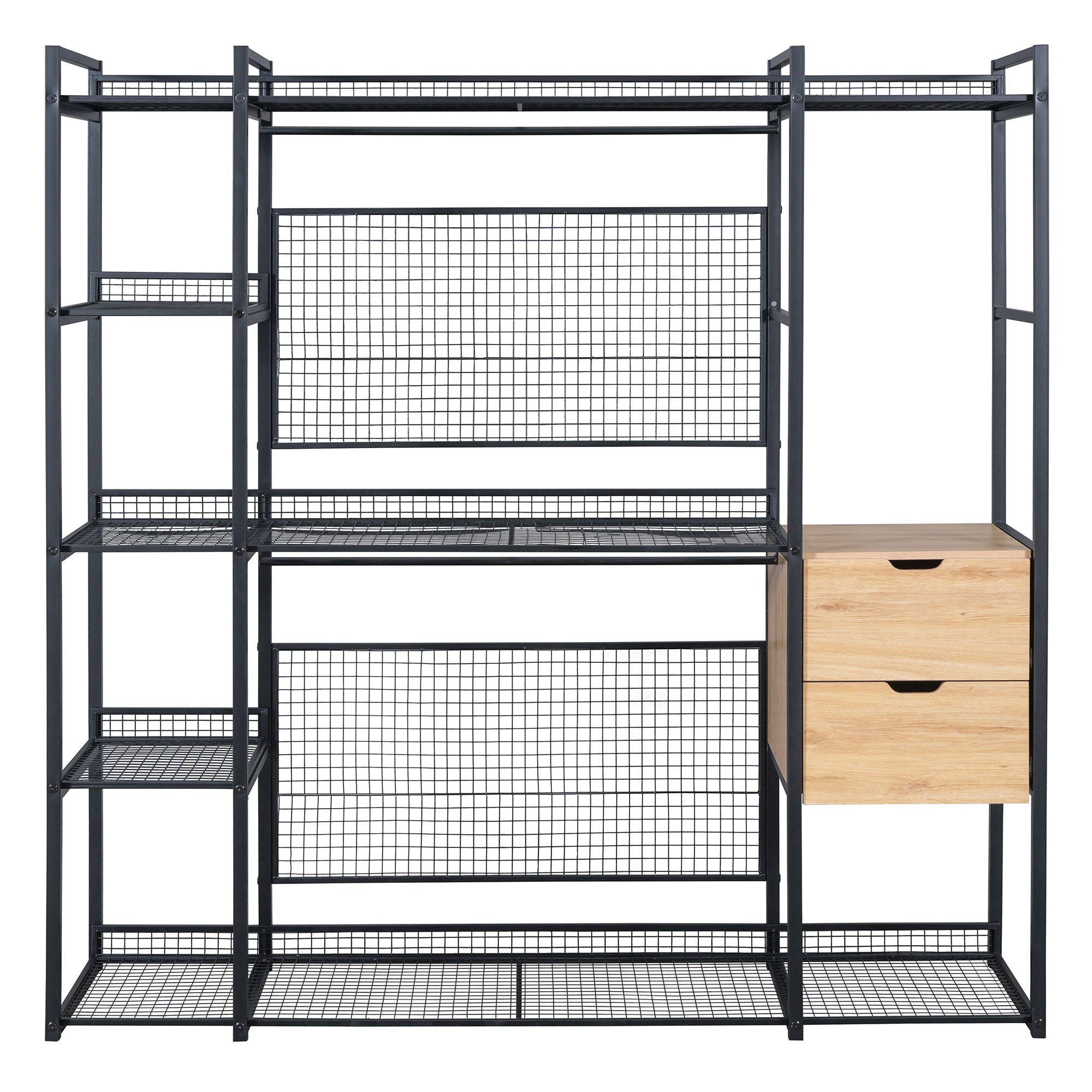 Open Style Wardrobe With Hanging Rails, Shelves And Drawers