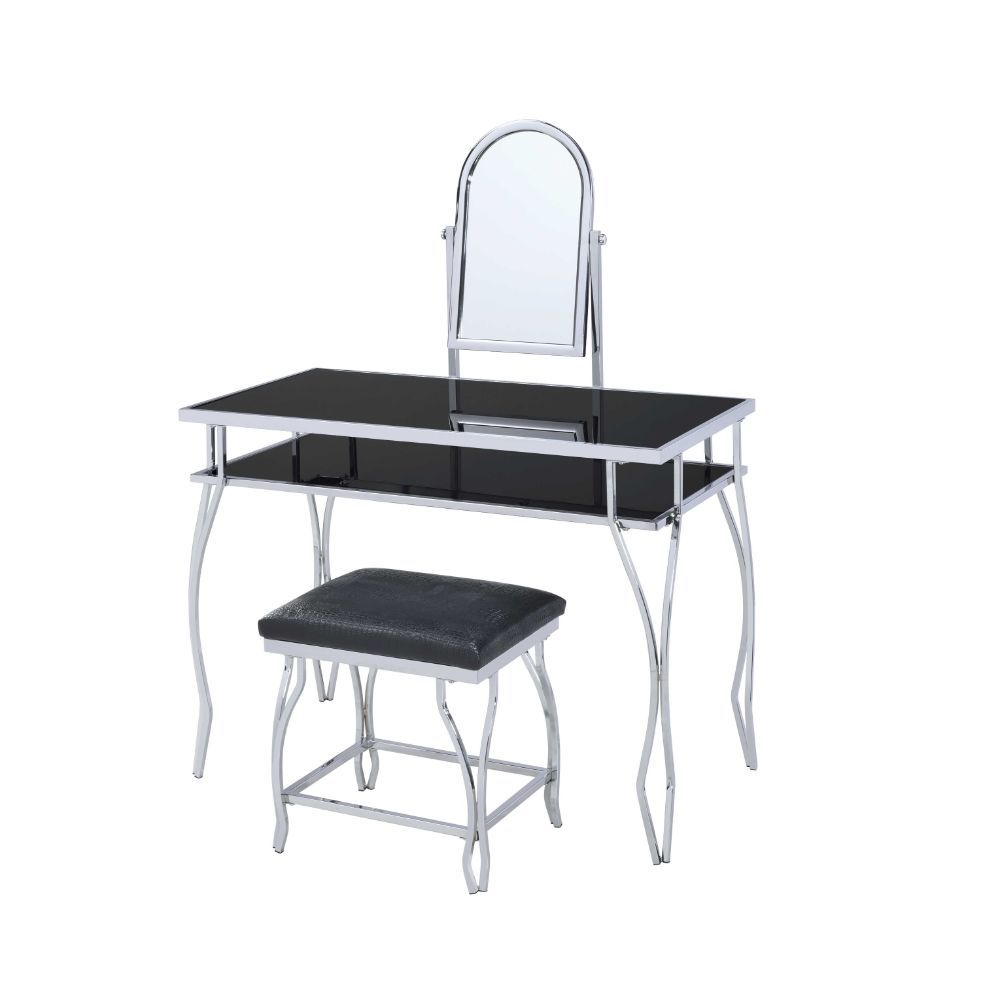 ACME Carene - Vanity Desk - Black PU & Chrome | Meri Furniture