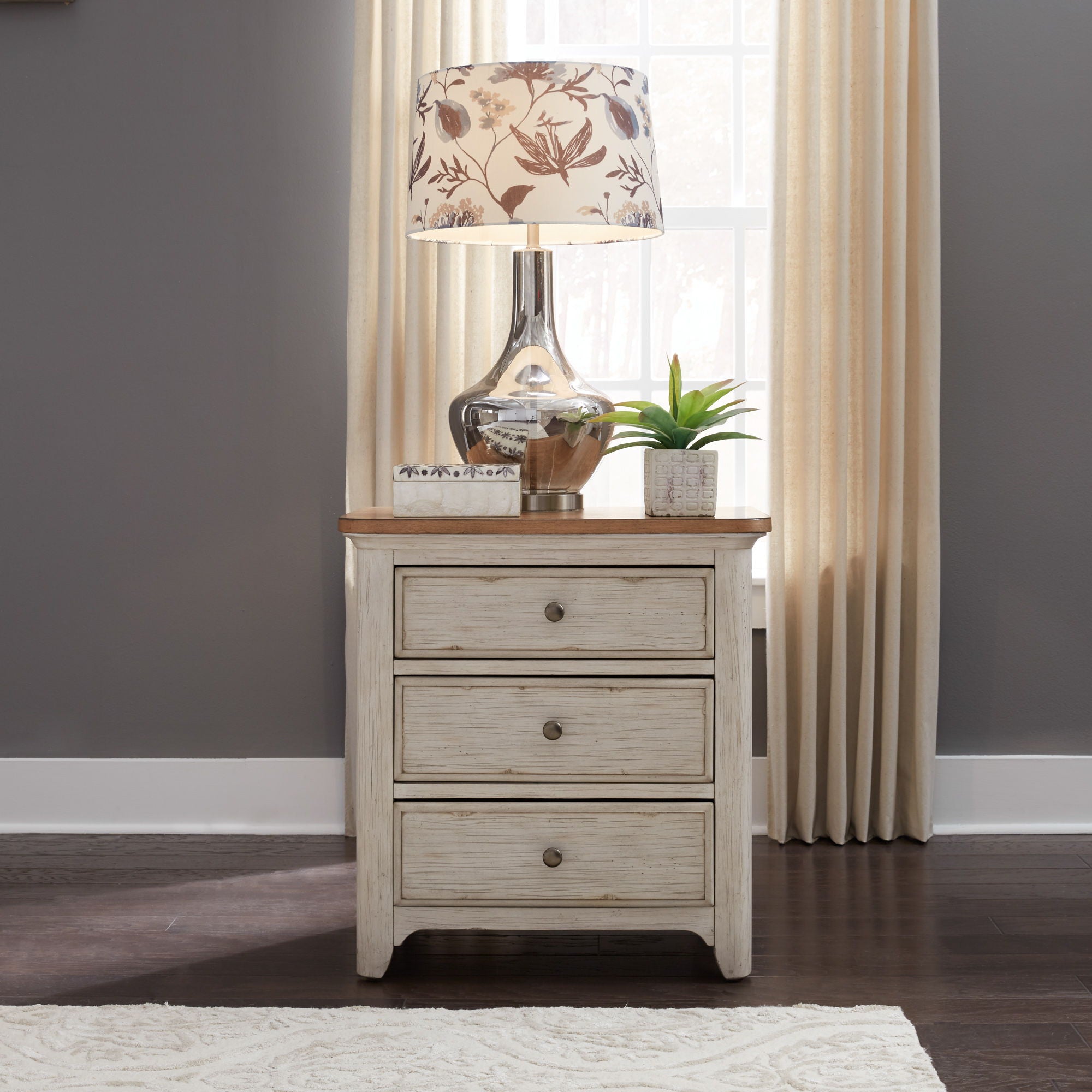 Liberty Furniture Farmhouse Reimagined - 3 Drawer Nightstand With Charging Station - White | Meri Furniture
