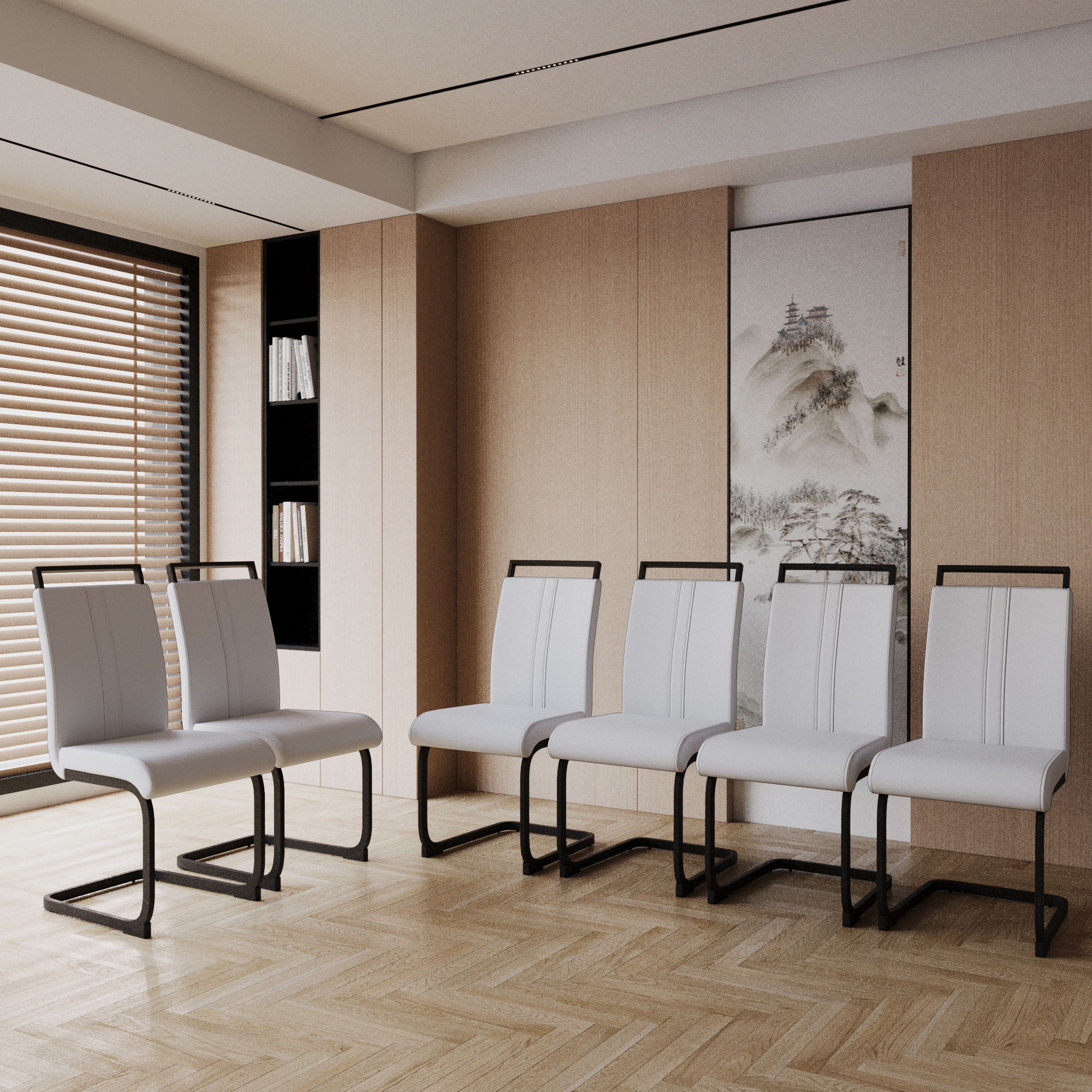 Modern Dining Chairs With High Back Upholstered Design Metal Legs