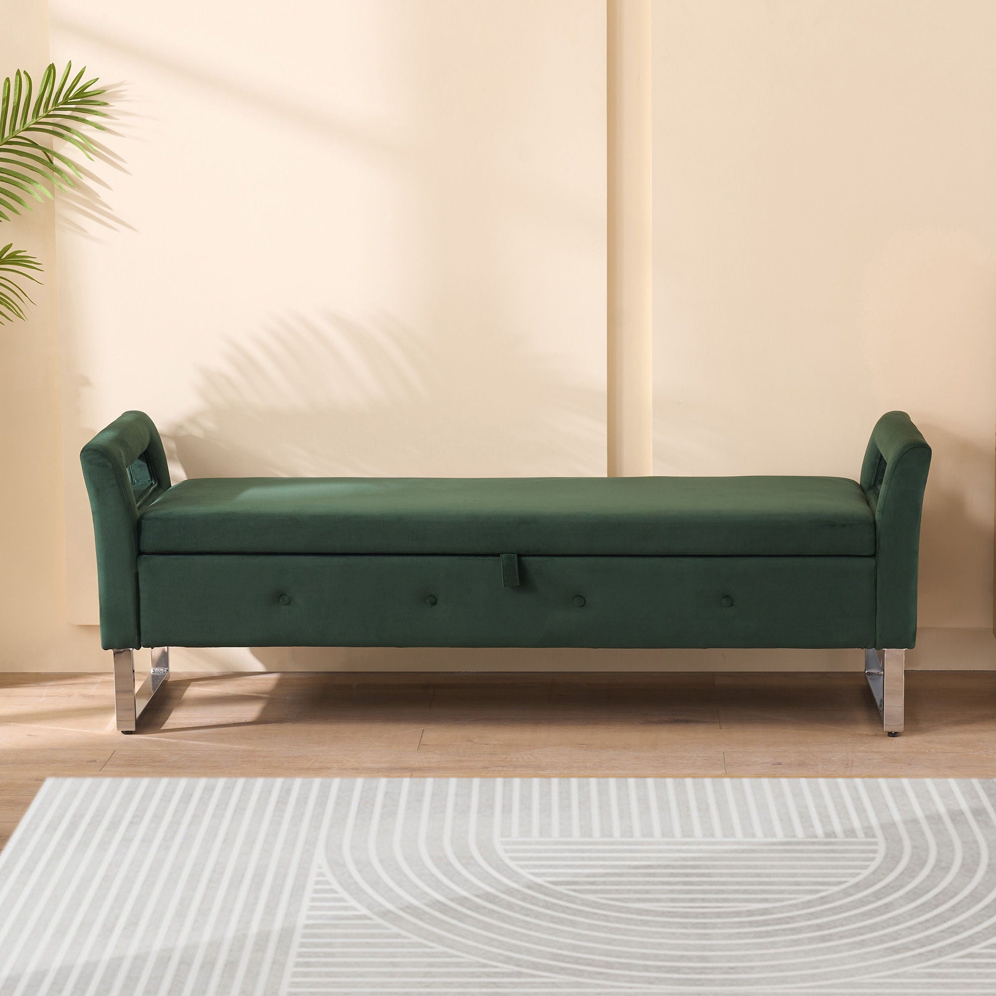 Wide Storage Soft Ottoman Bench With Armrests