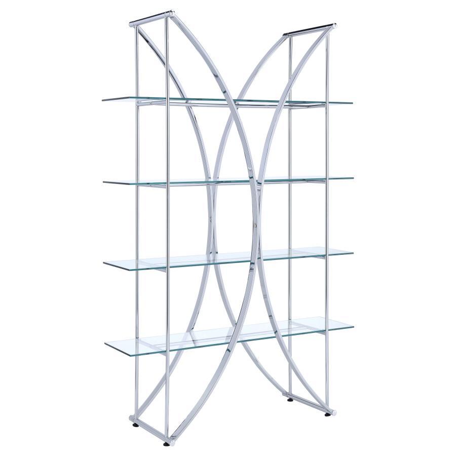 Coaster Fine Furniture Larson - 4-Shelf Glass Bookshelf - Chrome | Meri Furniture