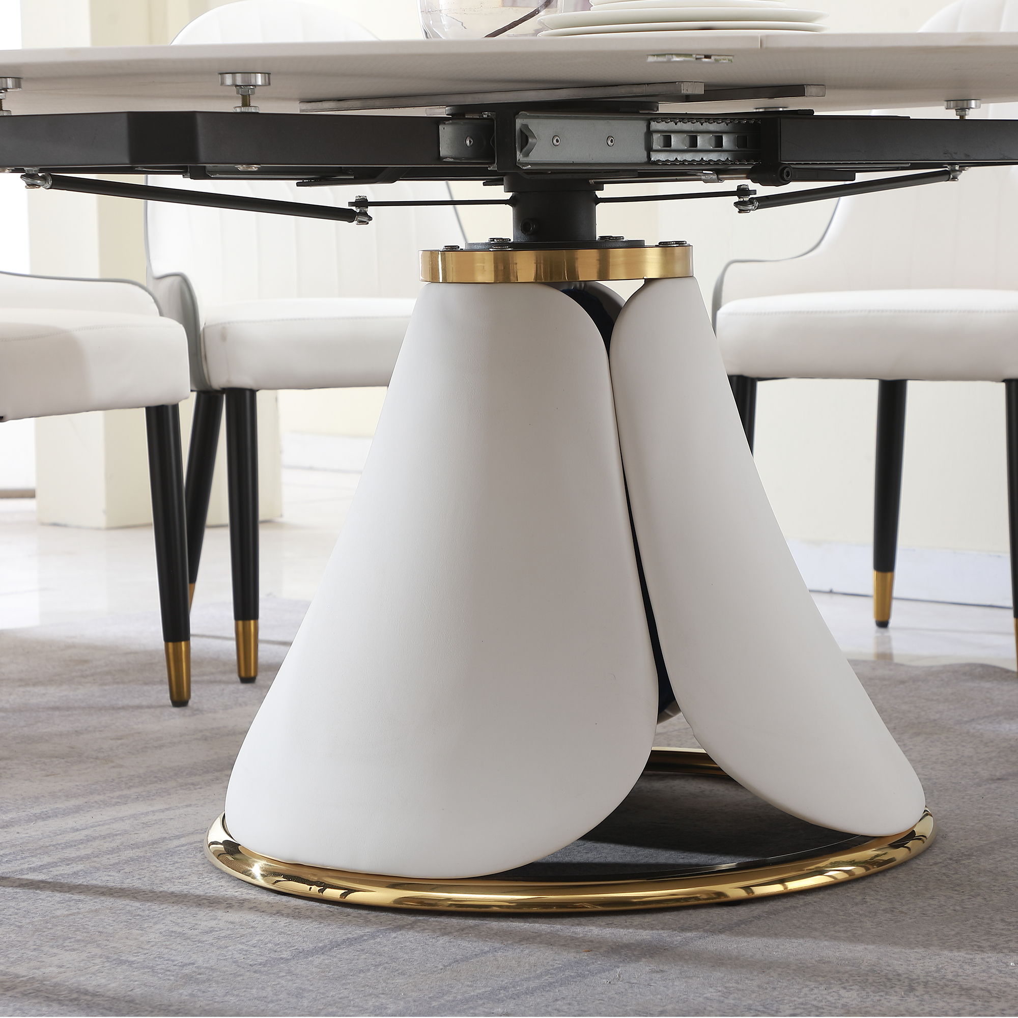 Fashion Modern Sintered Stone Dining Table With Retractable Function And Chairs