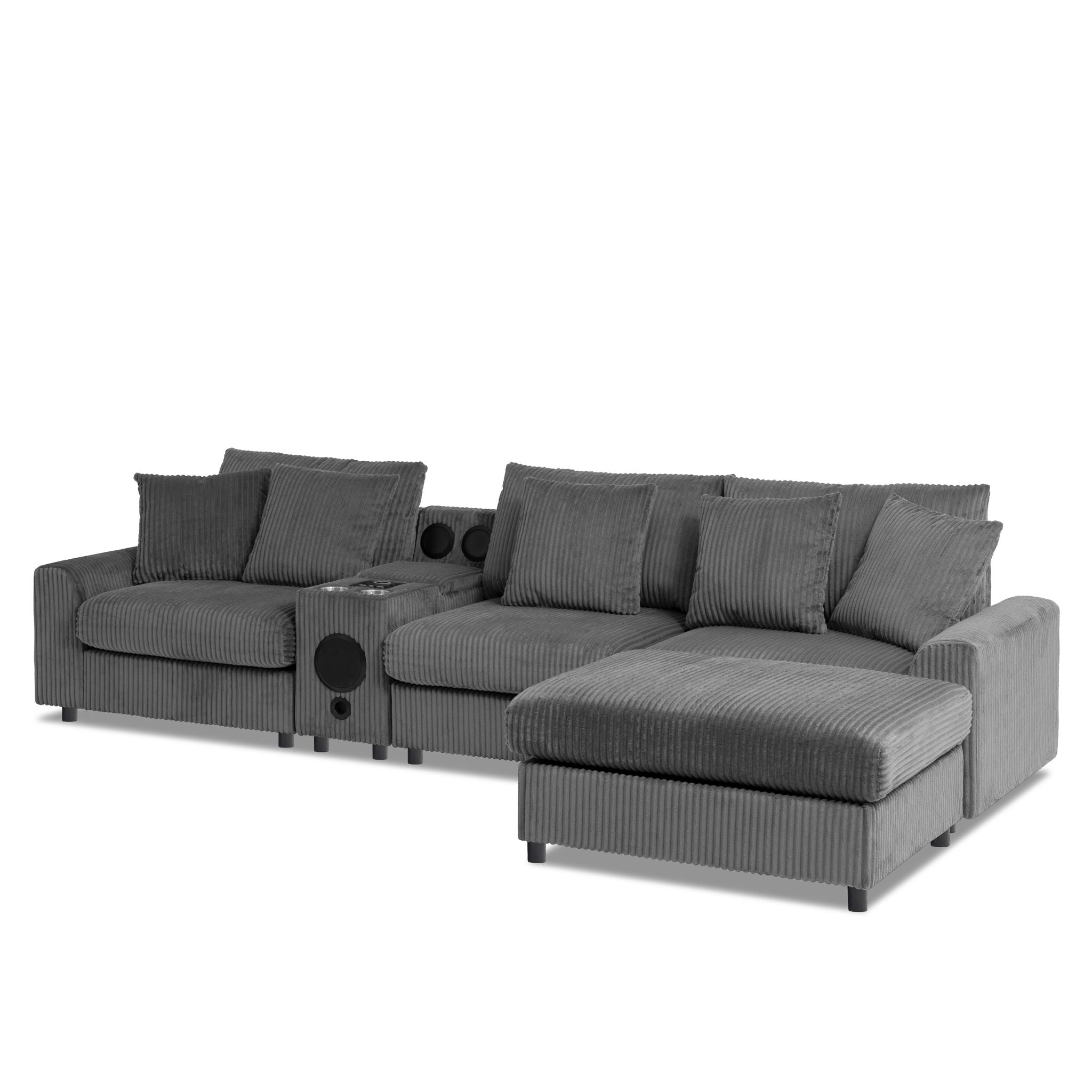 Sectional With Bluetooth Speakers L Shaped Couch With Console USB Charger, Cup Holders Storage Ottoman Deep And Wide Seat Cloud Sofa