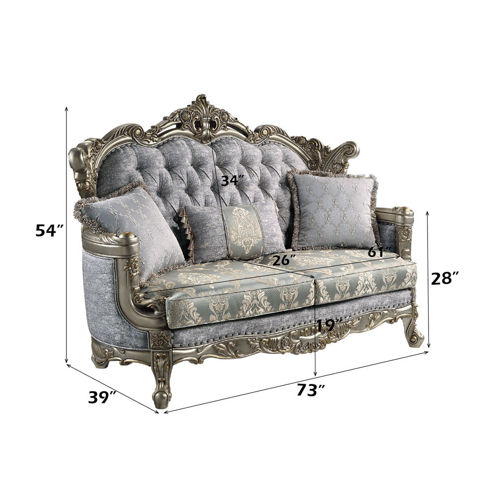 Miliani - Loveseat With 3 Pillows - Fabric & Antique Bronze