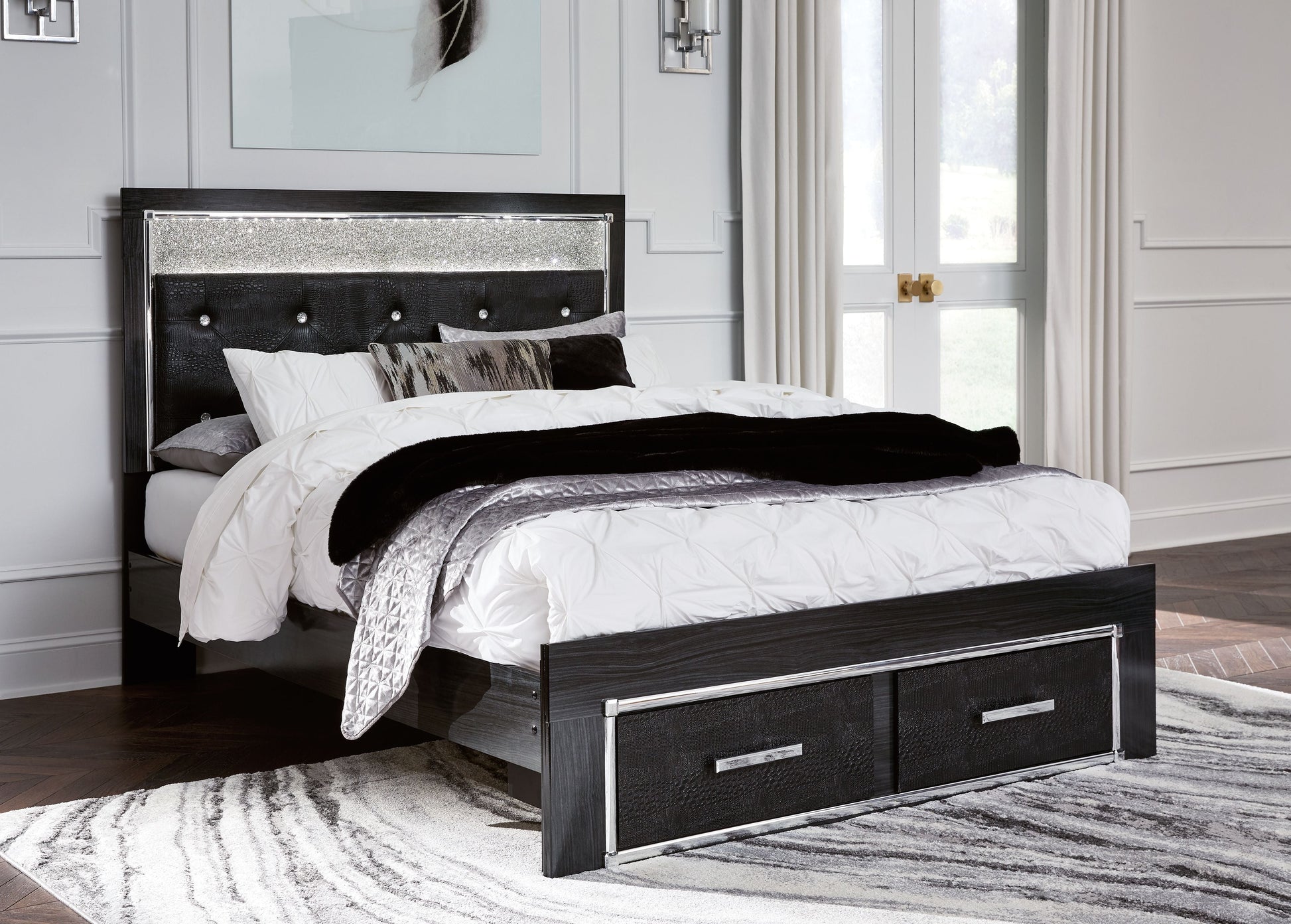 Signature Design by Ashley® Kaydell - Upholstered Panel Storage Platform Bed | Meri Furniture