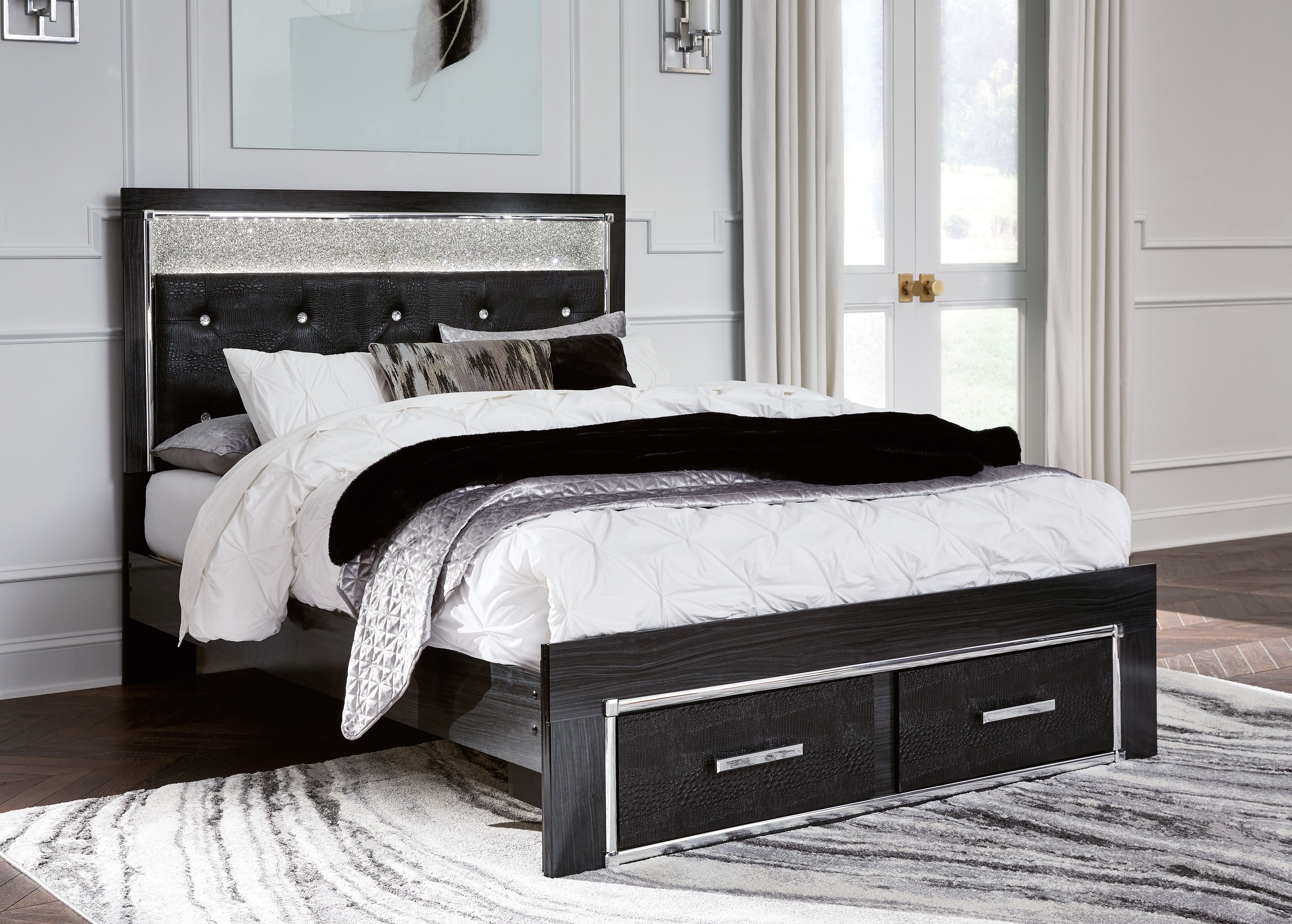 Signature Design by Ashley® Kaydell - Upholstered Panel Storage Platform Bed | Meri Furniture