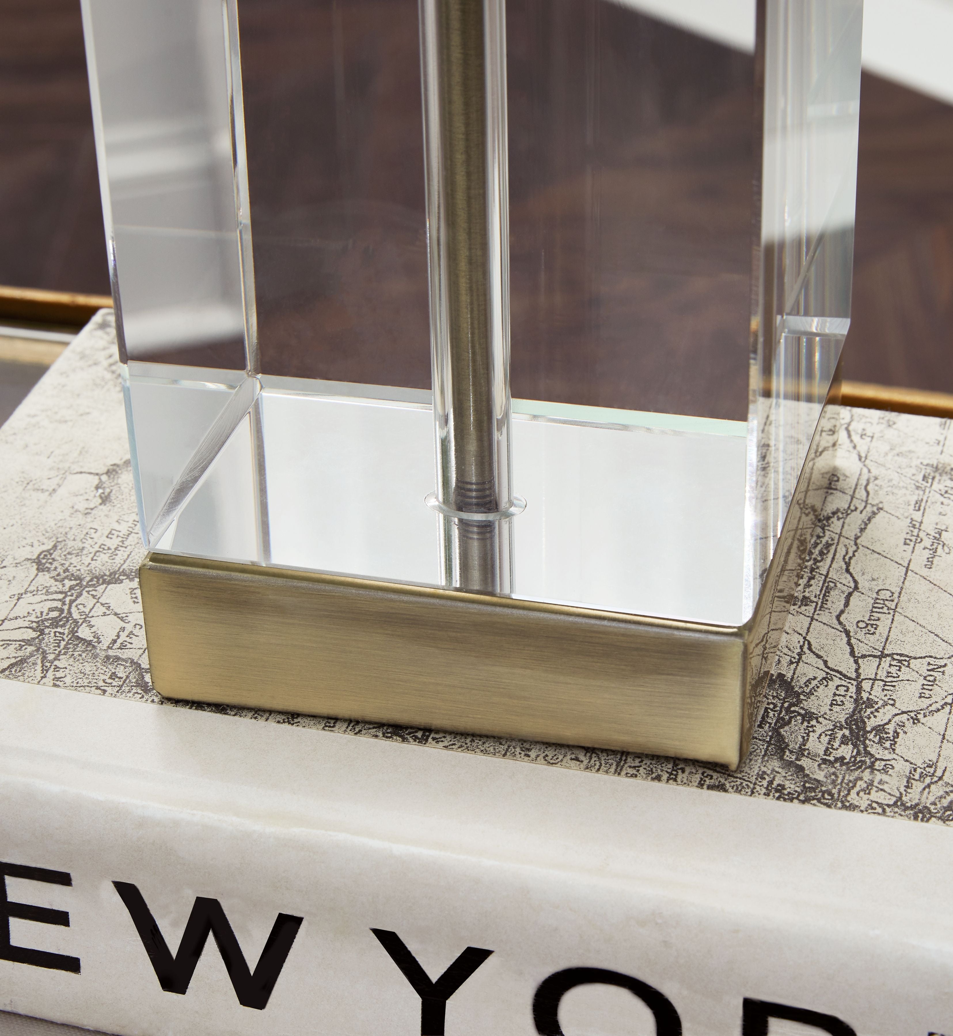 Ashley Furniture Teelsen - Clear / Gold Finish - Crystal Table Lamp | Meri Furniture