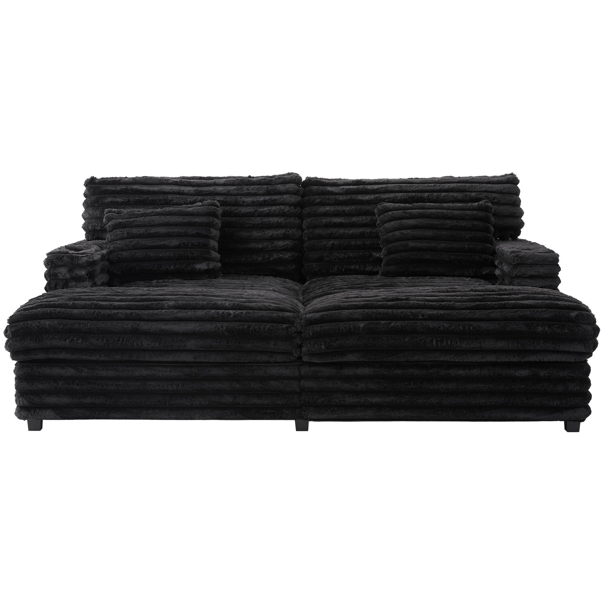 Plush Oversized Double Chaise Lounge Sofa Bed With USB Ports And Cup Holders