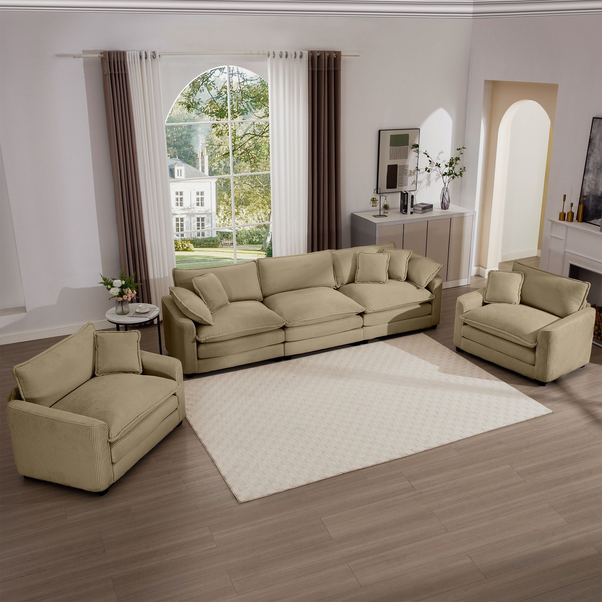 Elegant Corduroy Oversized Sectional Sofa Set With Deep Seats And Flexible Layout
