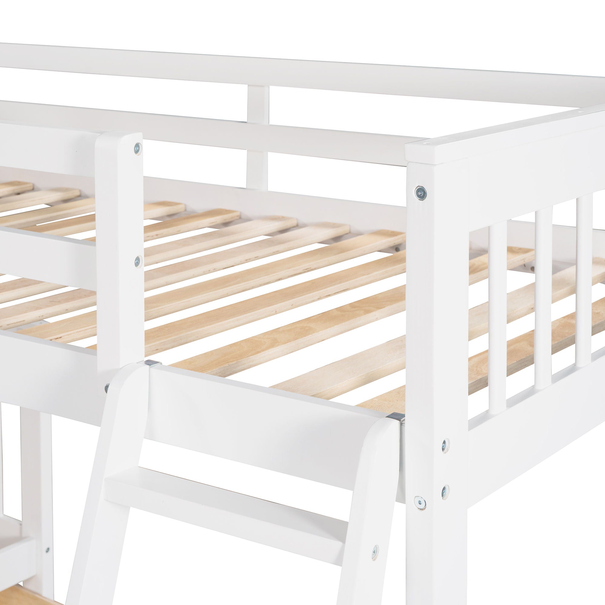 Solid L Shaped Bunk Bed With 3 Drawers, Ladder And Staircase