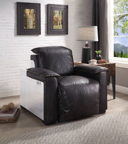 Misezon - Power Motion Recliner - Dark Top Grain Brown Leather & Aluminum
