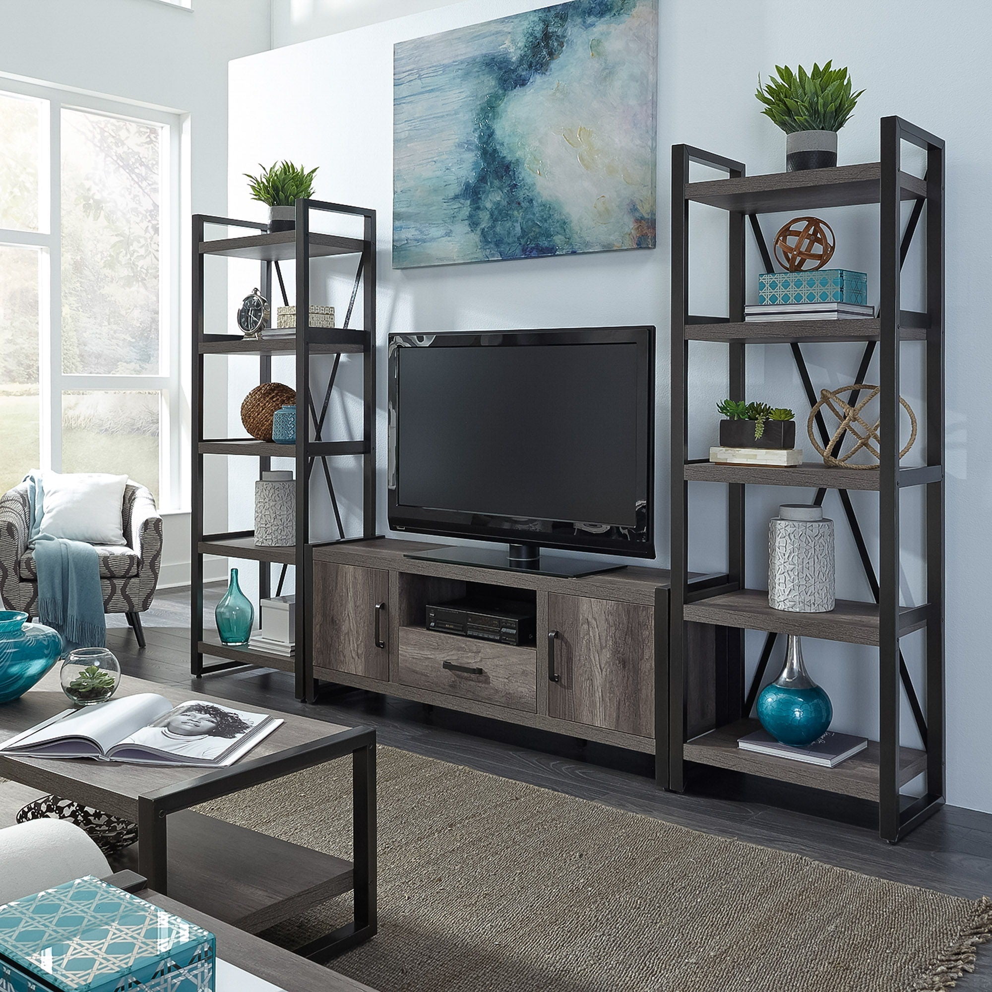 Liberty Furniture Tanners Creek - Entertainment Center With Piers (1 Center Drawer) - Dark Gray | Meri Furniture