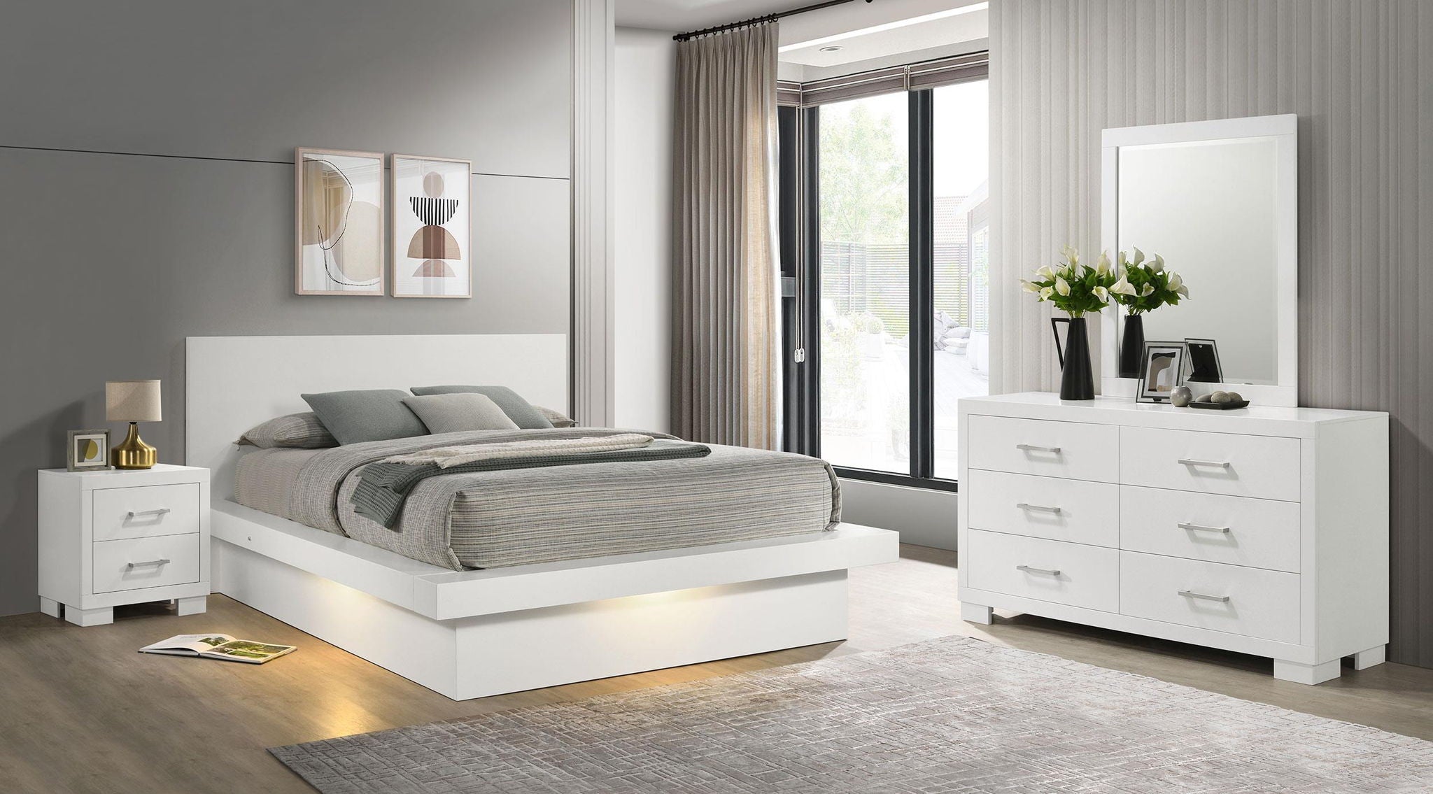 Jessica 4-piece Queen LED Bedroom Set Snow White